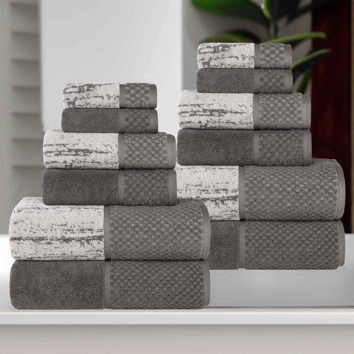Premium 12-Piece Cotton Plush Jacquard Towel Set - Soft & Absorbent Bath & Hand Towels for Luxury Spa, Hotel, and Home Use