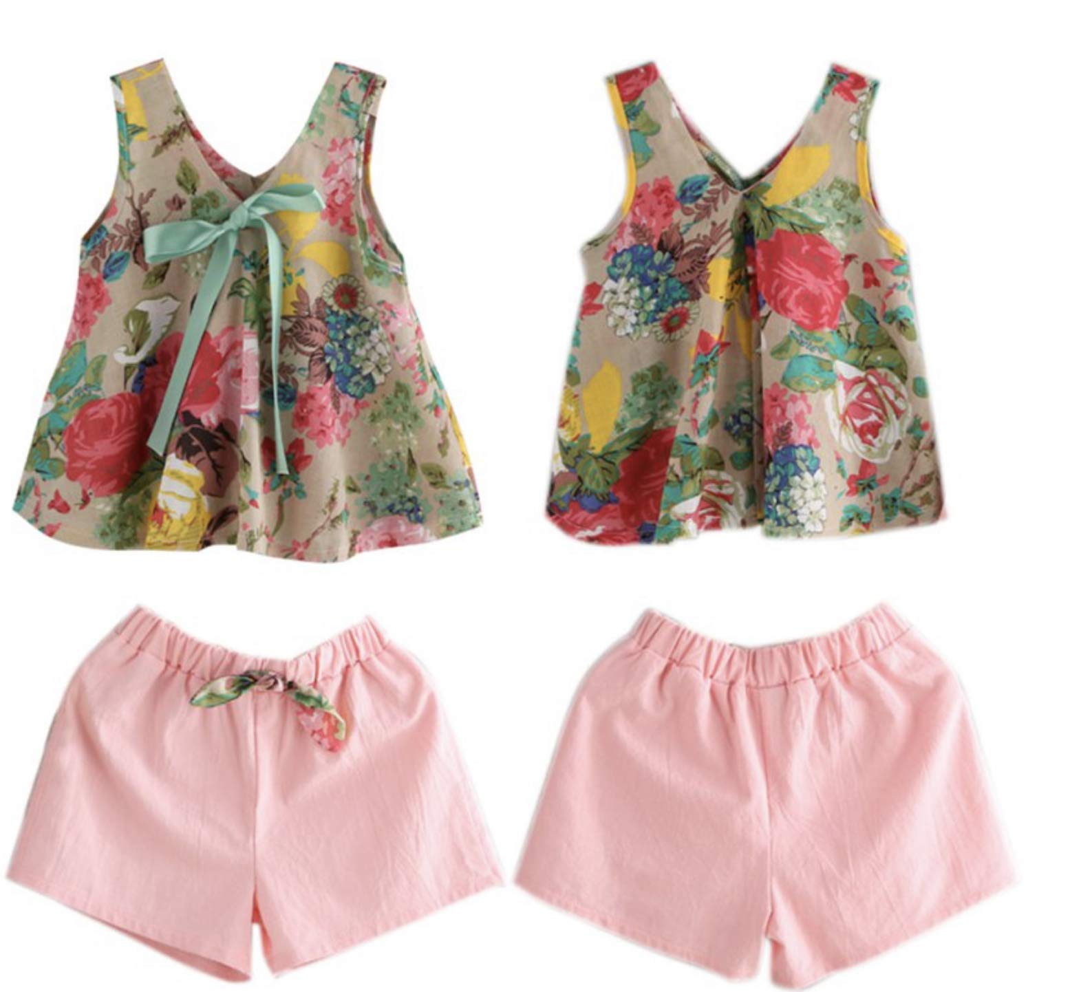 Floral Print Baby Girls Sleeveless Vest & Shorts Set - Florida Summer Outfit for Toddlers | Beachwear, Playtime & Photo Shoots