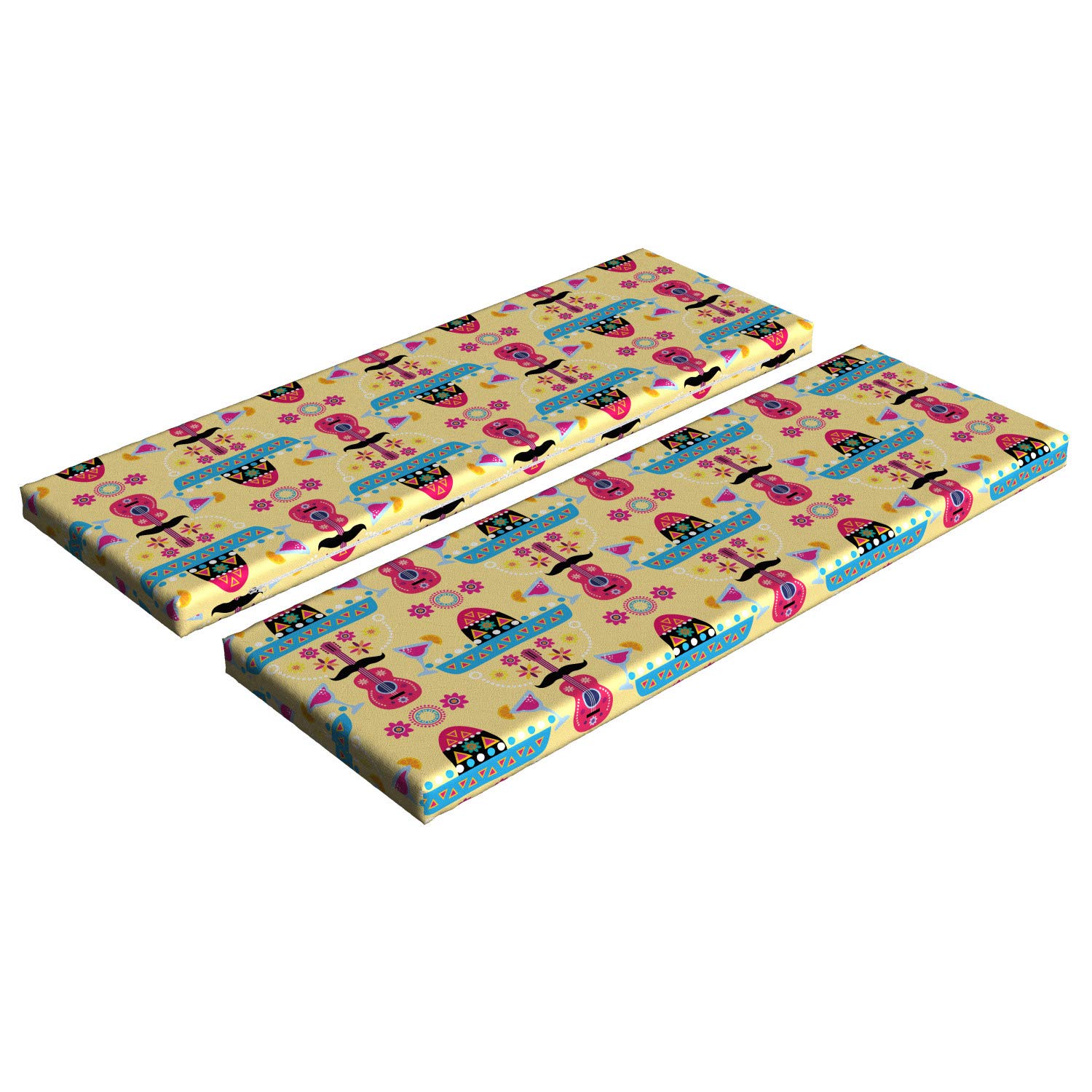 Ambesonne Cinco de Mayo Bench Cushion Set of 2 - Colorful Mexican Culture Inspired Funny Face Design, Standard Size 45