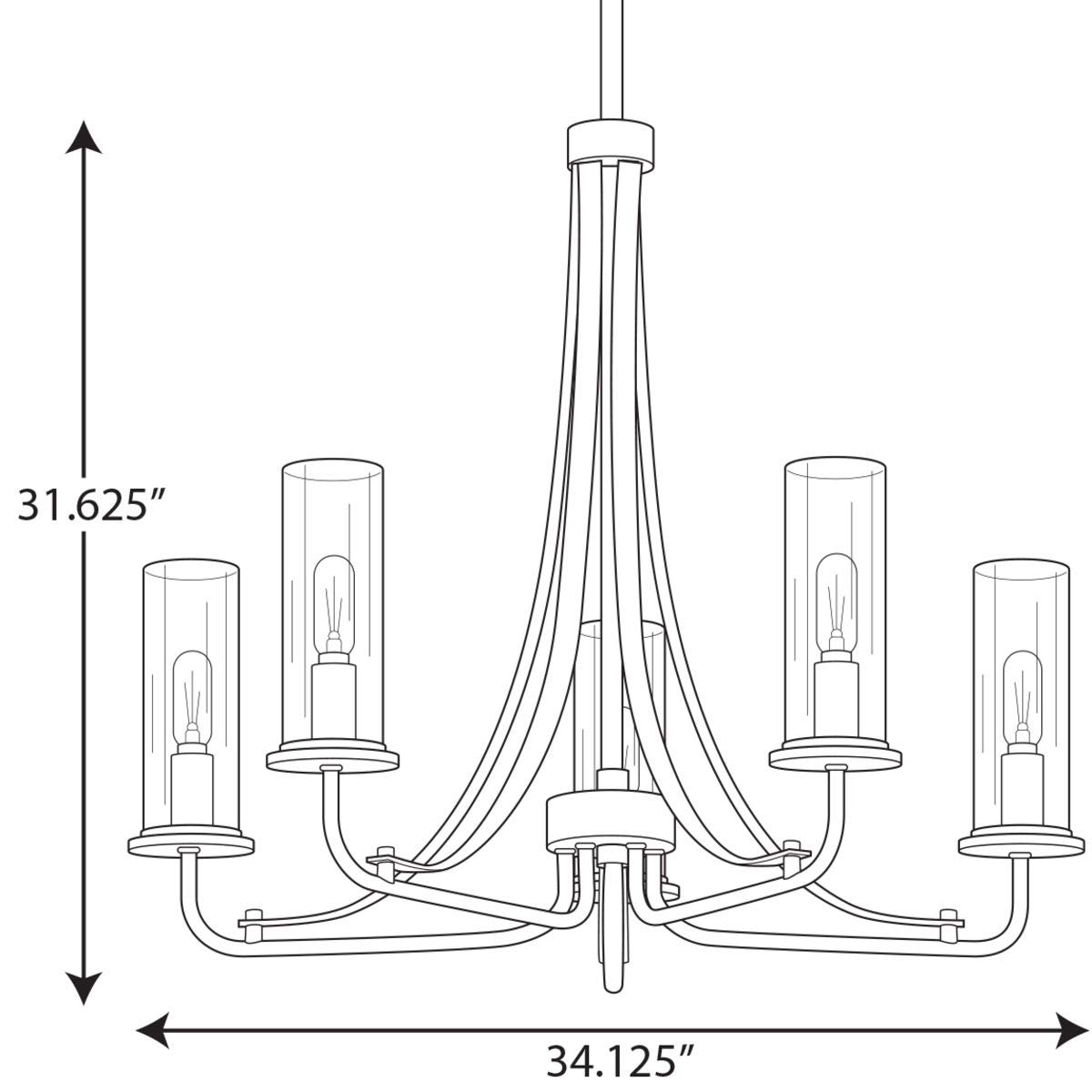 Progress Lighting Riley Collection 5-Light Clear Glass Traditional Chandelier in Matte Black - Perfect for Dining Room, Foyer & Bedroom Lighting