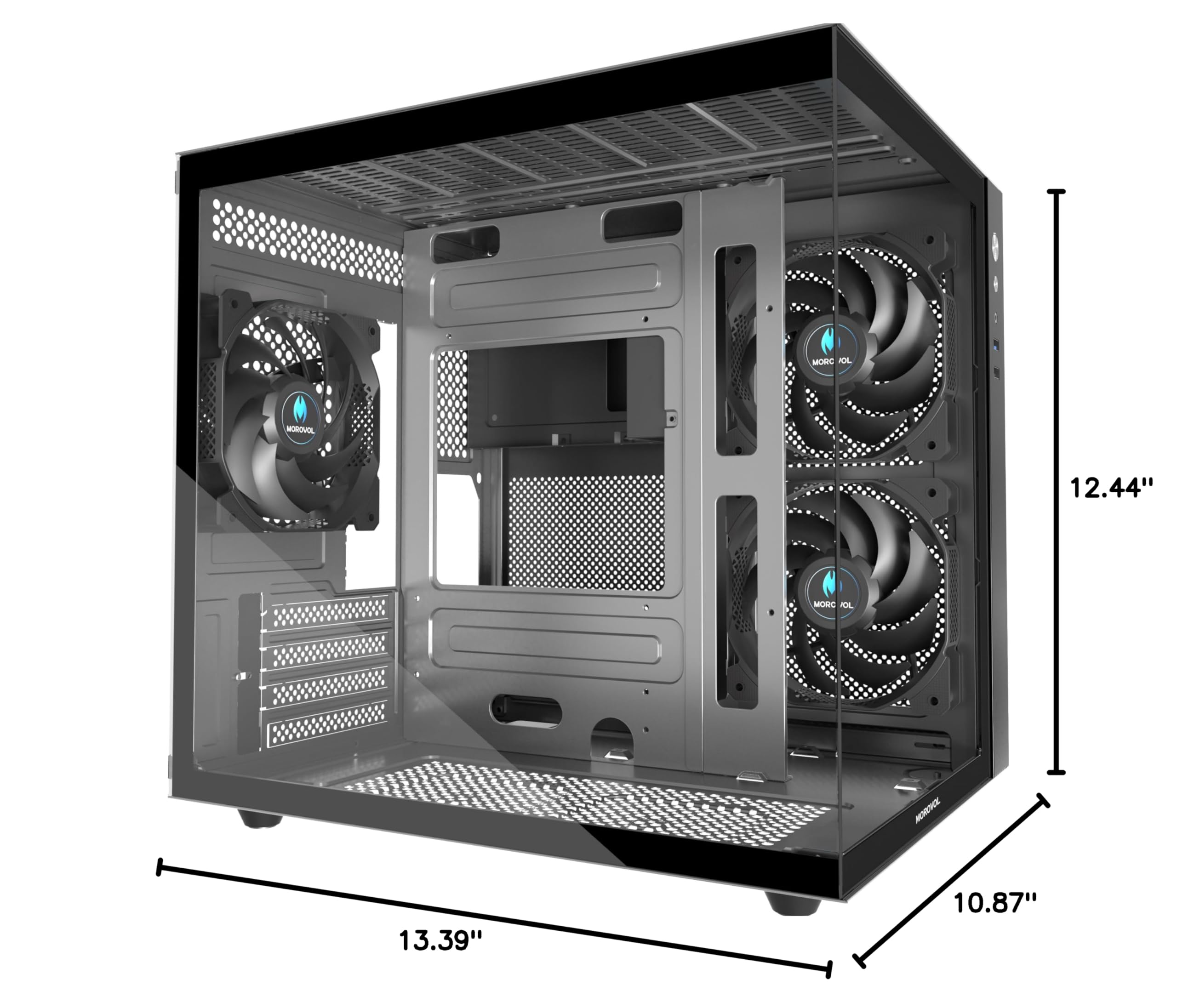 MATX PC Case - 270° Panoramic Tempered Glass Gaming Computer Case with 3 Pre-Installed RGB Fans, USB 3.0 Ports, Micro-ATX/Mini-ITX Compatible - Perfect for Gaming Rigs & Streaming Setups (Black V3)