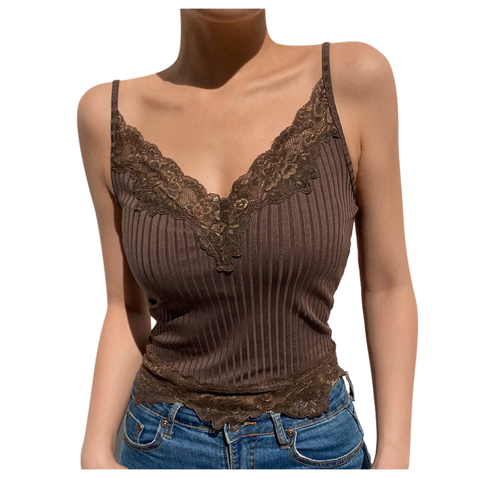 Women's Lace V-Neck Crop Top Camisole - Sleeveless Slim Fit Summer Tank Top with Lace Detail | Casual Blouse for Beach, Party & Everyday Wear