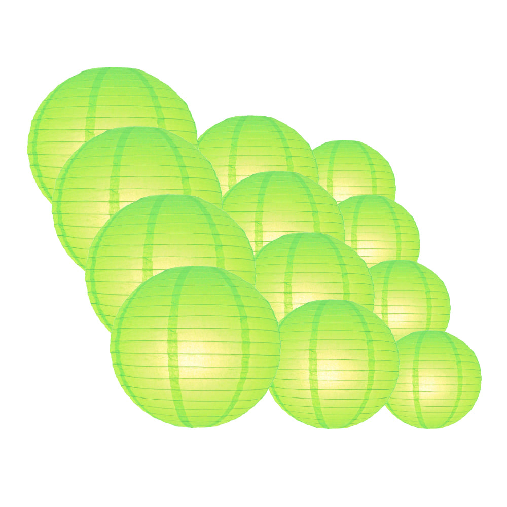 12-Piece Light Lime Green Paper Lantern Set - Chinese Hanging Decorations for Wedding, Party & Festival (12/10/8 Inch) - Perfect for Indoor/Outdoor Asian-Themed Events