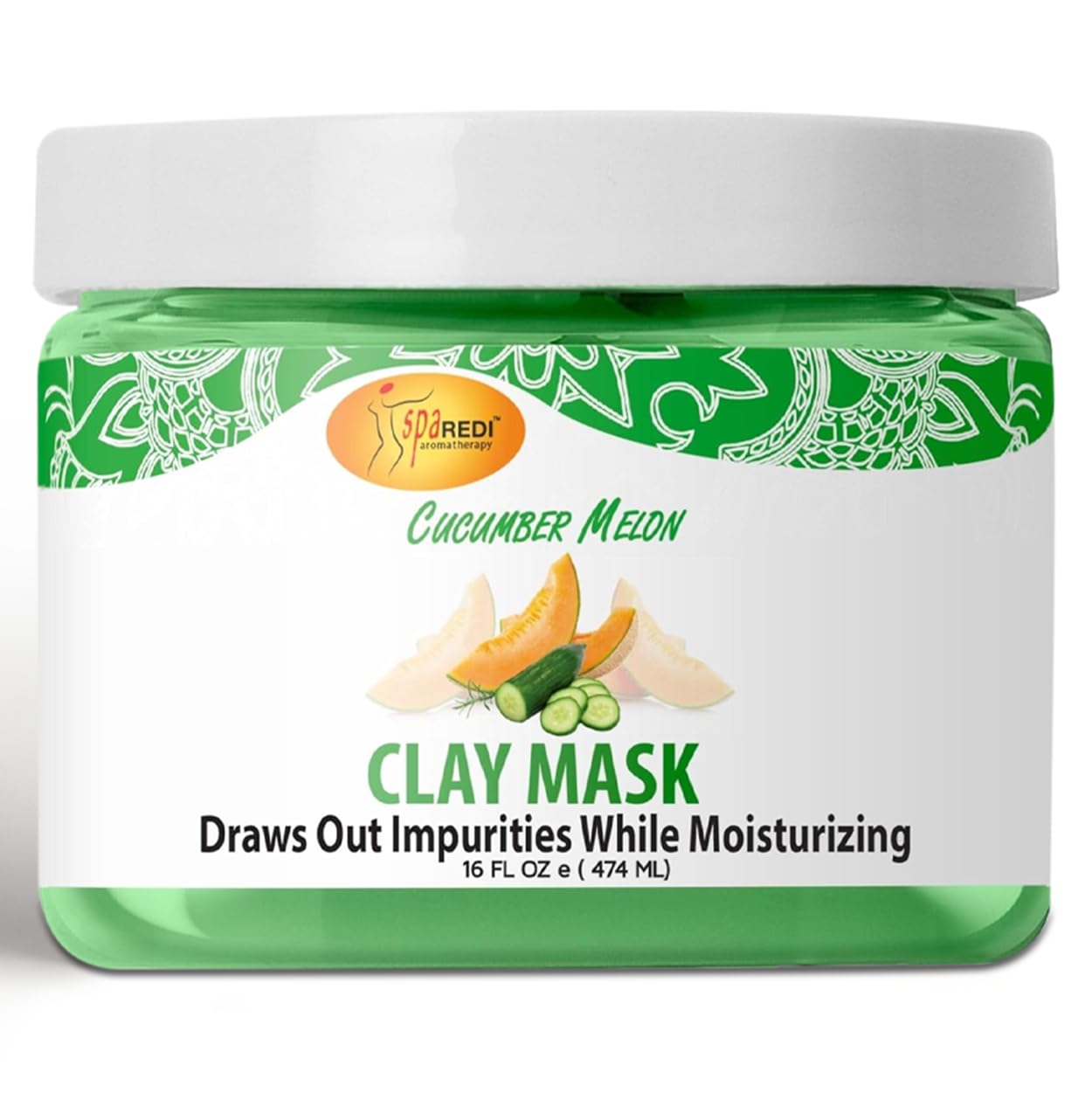 SPA REDI - Cucumber & Melon Clay Mask (16 Oz) - Deep Cleansing Body & Pedicure Treatment | Pore Purifying, Detoxifying & Hydrating Facial Mask for Glowing Skin | Perfect for Spa Days & At-Home Self Care Routines
