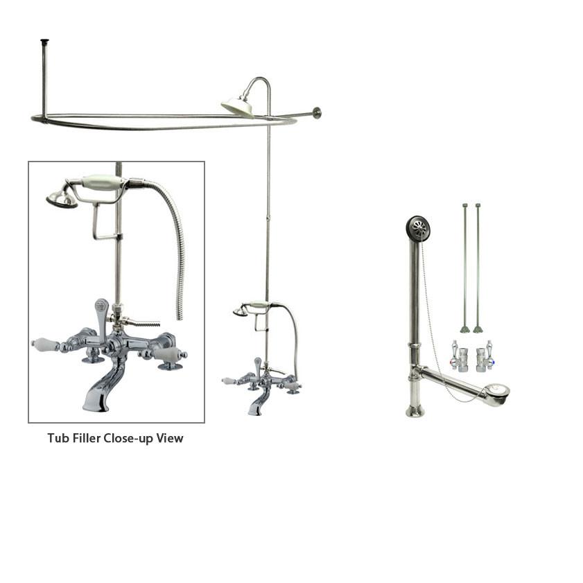 Vintage Style Chrome Clawfoot Tub Faucet with Shower Kit & Enclosure Curtain Rod 206T1CTS - Perfect for Bathroom Renovation & Antique Home Decor