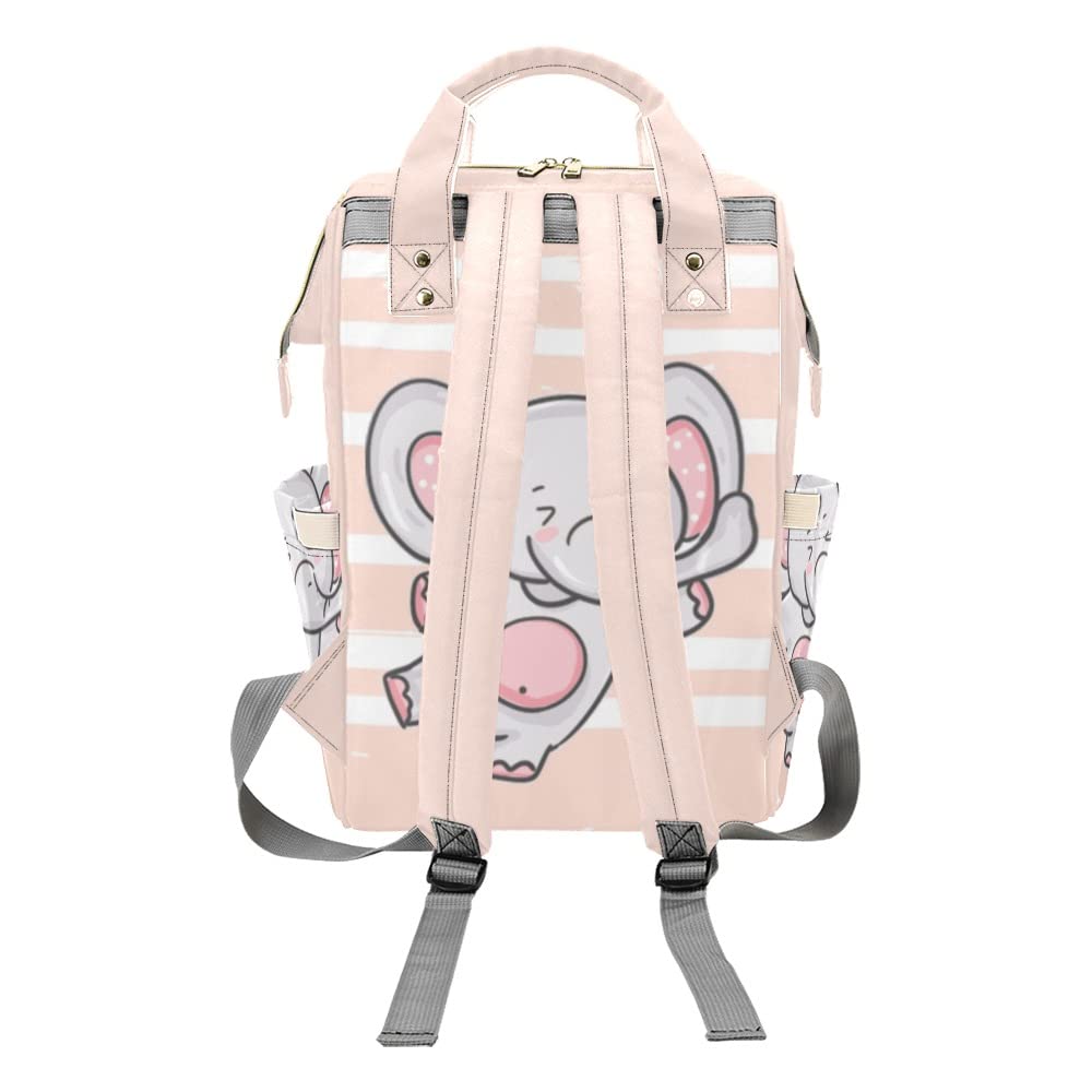 Custom Personalized Name Diaper Bag - Pink Stripes Elephant Design, Waterproof Nursing Tote & Mummy Backpack for Travel, Outdoor, and Everyday Use - Perfect Baby Shower Gift for New Moms