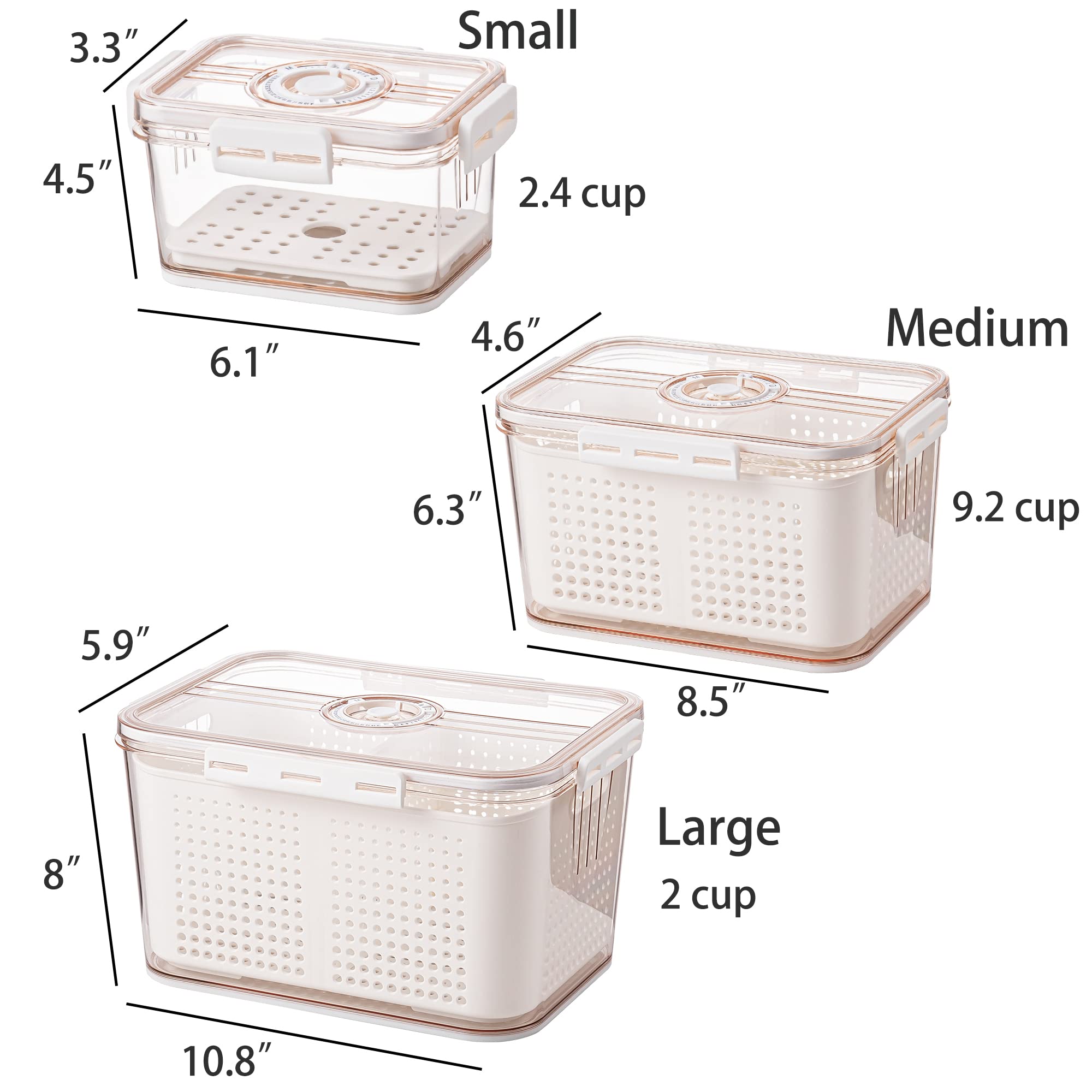 Stackable Refrigerator Organizer Bins - 3-Piece Fresh Vegetable & Fruit Storage Containers Set with Drain Tray & Adjustable Dividers | Perfect for Organizing Veggies, Fruits, Lettuce, Salad in Your Fridge