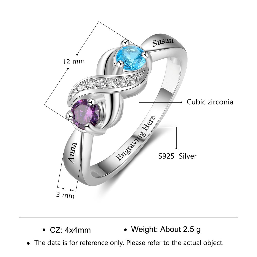 Personalized Infinity Birthstone Promise Rings for Women - Custom Mother's Rings with 2 Birthstones - Perfect Mother Daughter Gift for Mother's Day, Anniversary & Special Occasions - Elegant Name Rings for Everyday Wear & Meaningful Moments