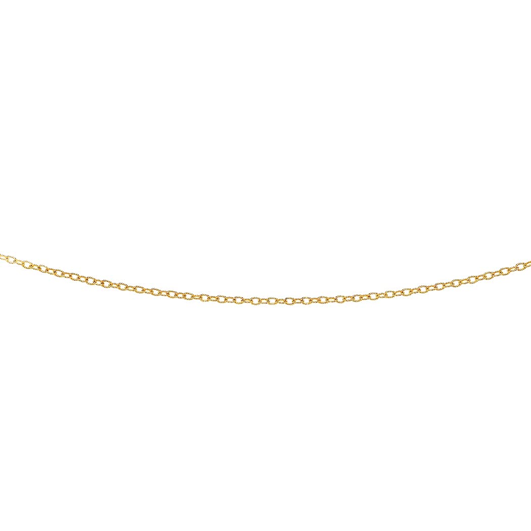 14K White Gold & Yellow Gold Sparkle Cut Oval Textured Link Chain Necklace for Women - 2.5mm & 3.5mm Width, 16