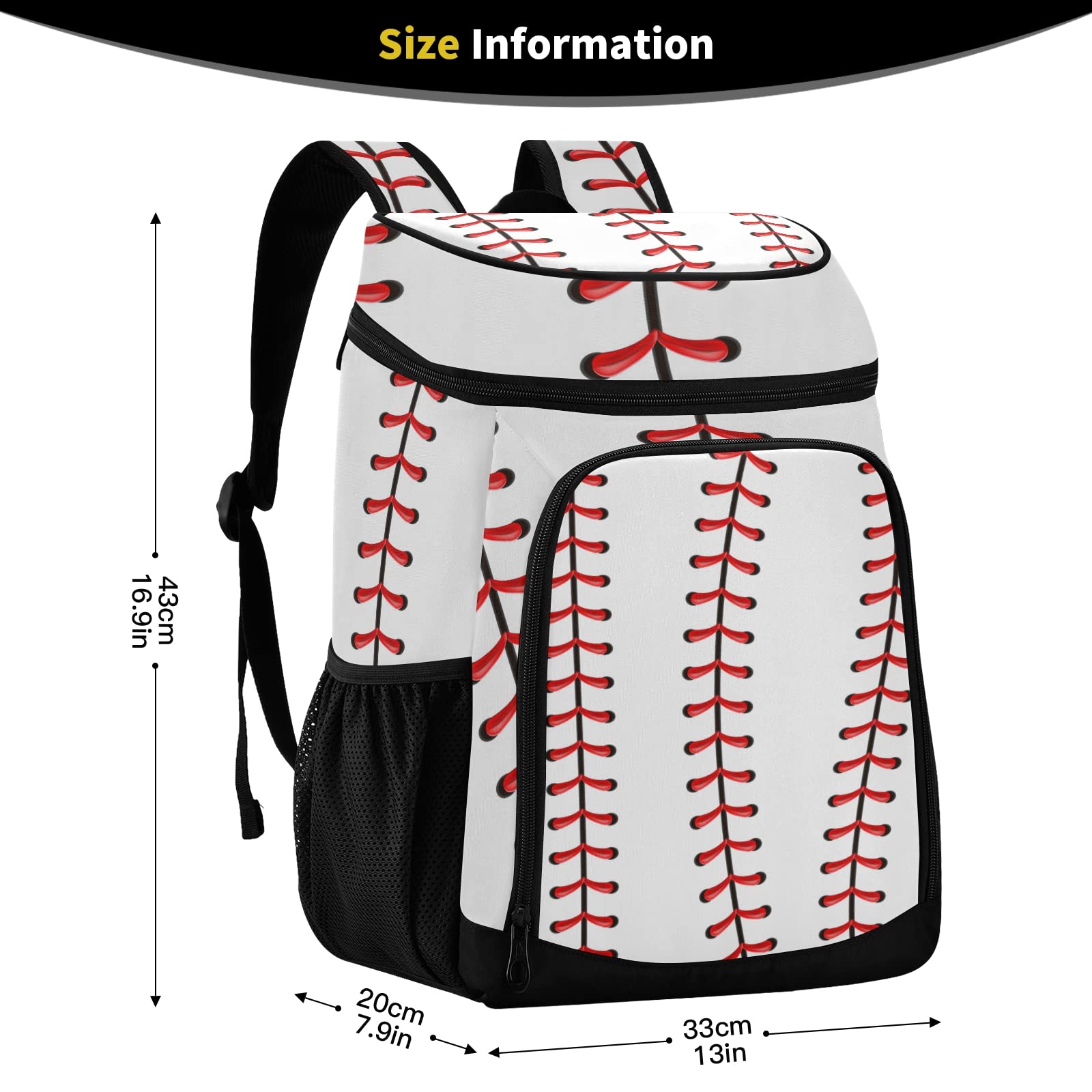 White Baseball Cooler Backpack - Insulated Leak-Proof 30 Can Capacity Waterproof Lightweight Soft Cooler Bag for Beach, Picnic, Hiking & Camping - Perfect for Men & Women Outdoor Activities