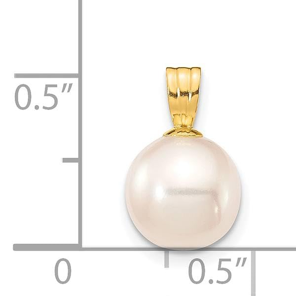 14K Solid Yellow Gold 8mm White Round Freshwater Cultured Pearl Necklace - Elegant Pendant Charm for Women - Perfect for Weddings, Anniversaries & Special Occasions