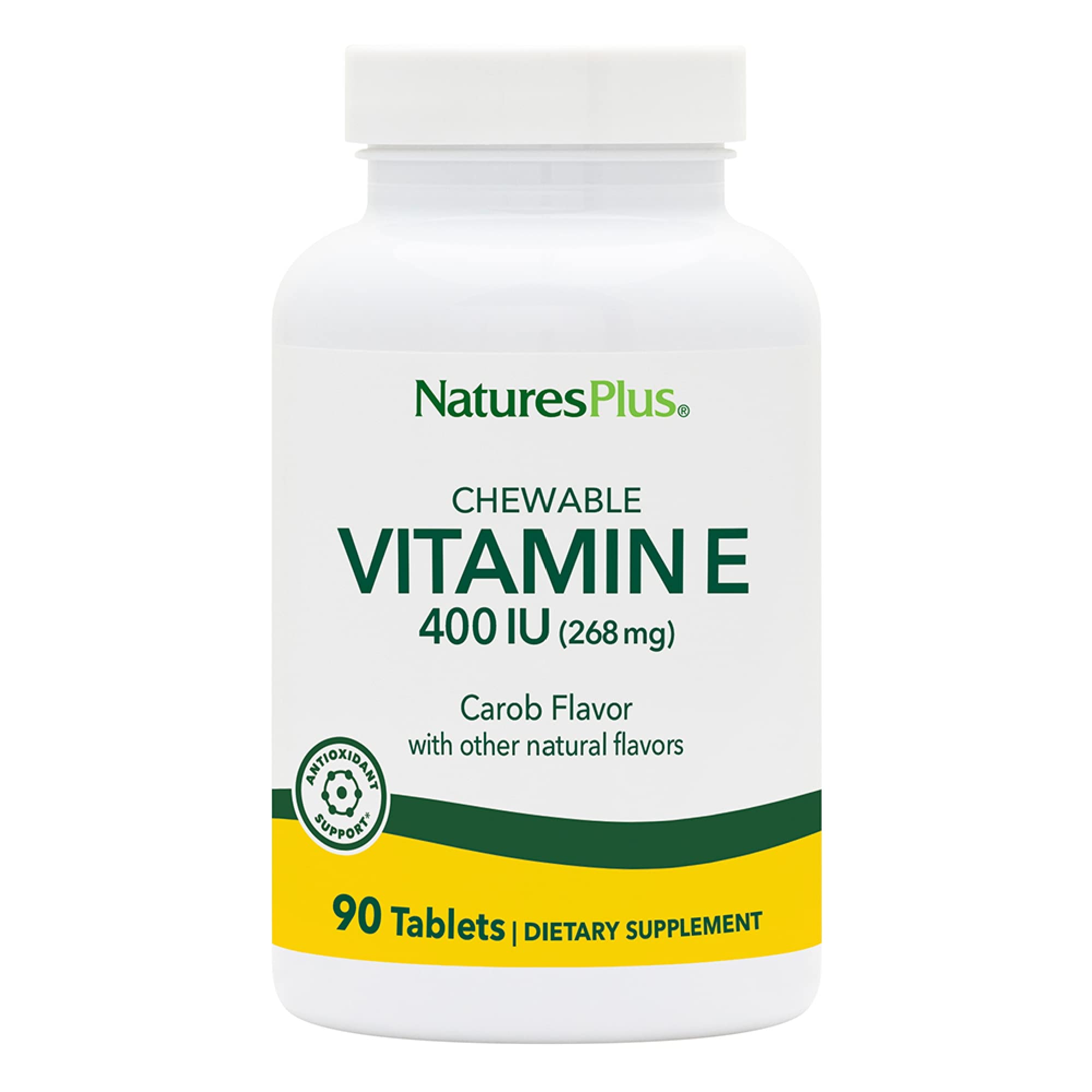NaturesPlus Vitamin E Chewable 400 IU - 90 Vegetarian Tablets with Carob Flavor | Antioxidant Support for Skin & Immune Health | Great for On-the-Go Nutrition