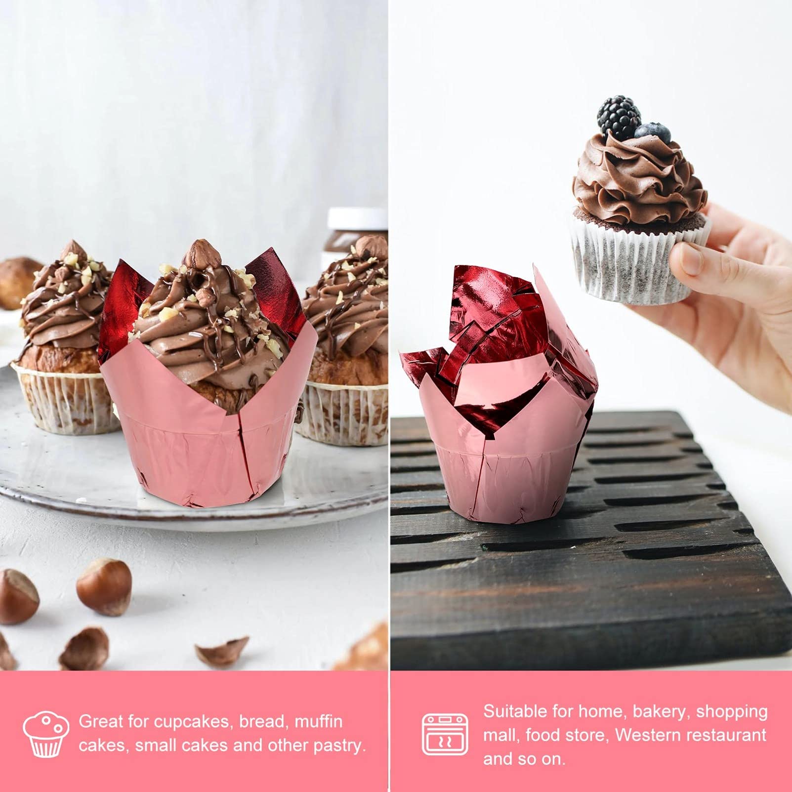 Hemoton 50pcs Tulip Shaped Baking Cups - Oil Proof & Non Stick Muffin Liners, Cupcake Wrappers for Baking, Party & Dessert Display - Perfect for Muffins, Cupcakes & Pastries