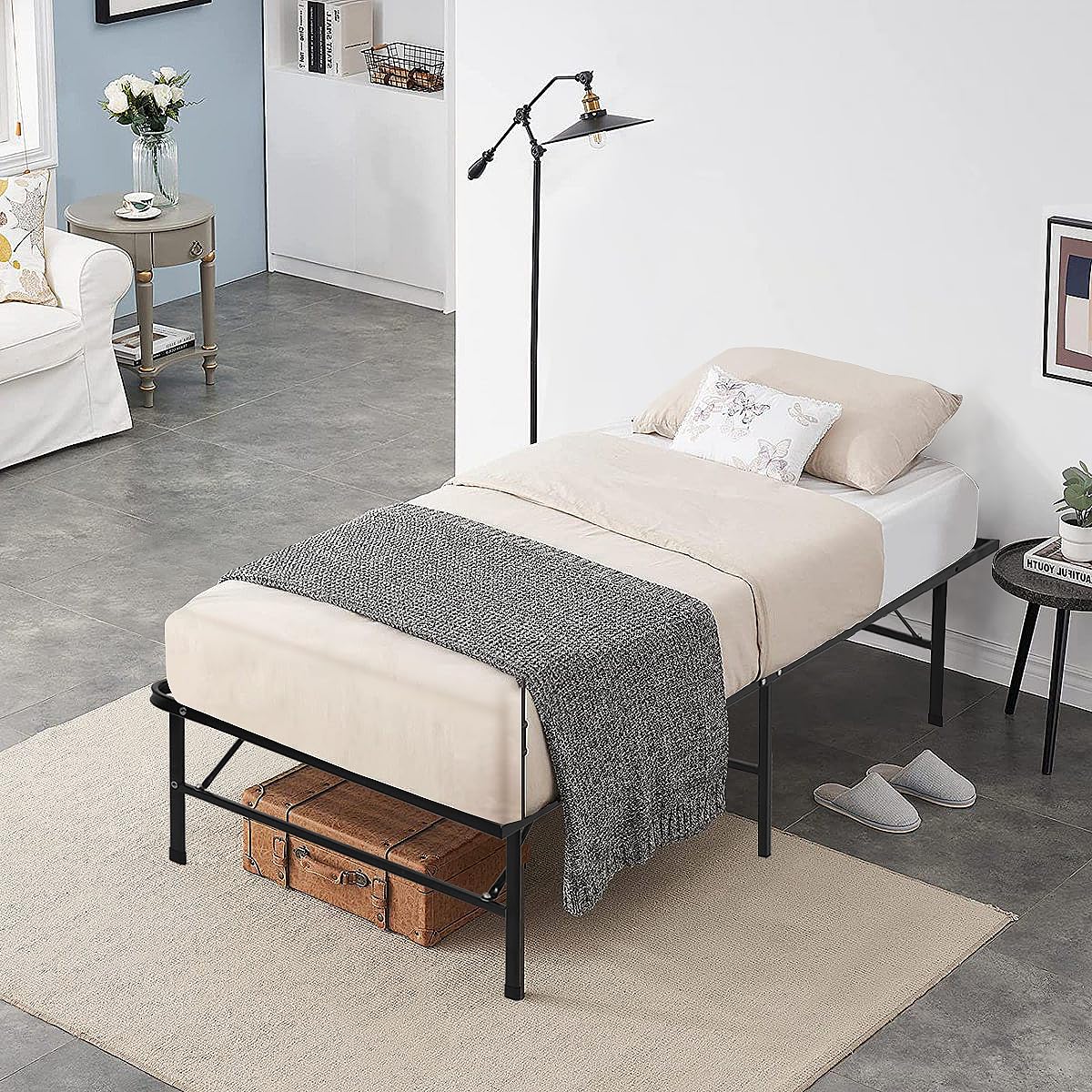 BLKMTY Twin Size Foldable Metal Platform Bed Frame - Heavy Duty Steel Slat Support for Mattress, No Box Spring Needed, Noise Free, Holds Up to 500lbs - Black | Perfect for Small Spaces, Guest Rooms & Dormitories