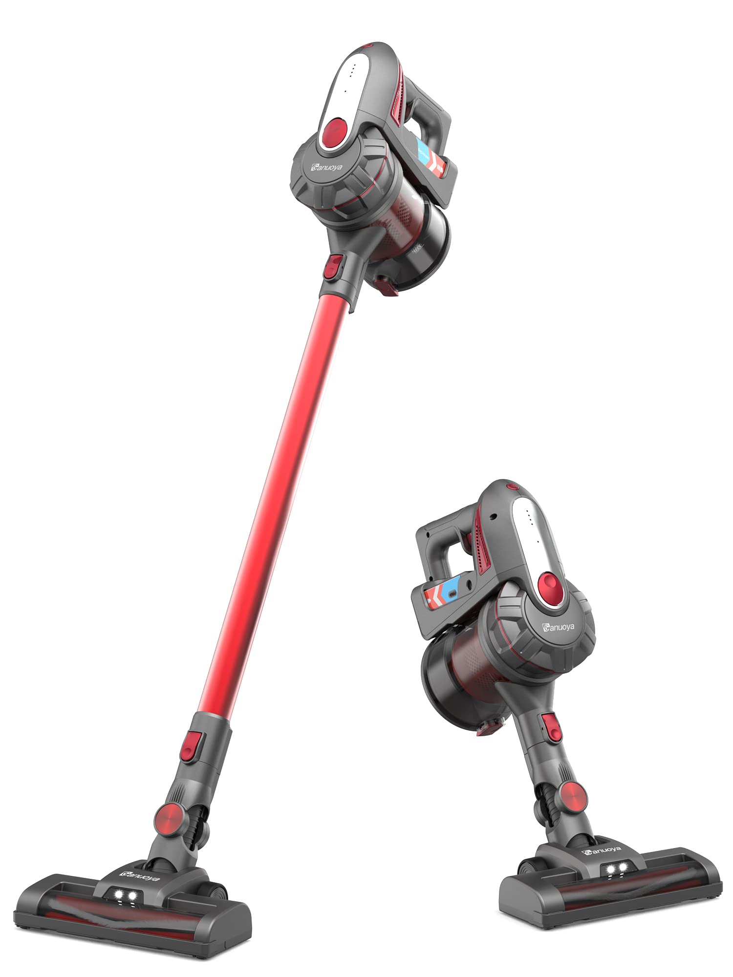 Canuoya 180W Brushless Motor Cordless Stick Vacuum Cleaner - 23KPa High Suction, 45min Runtime, 4-Level Power Display, Lightweight Electric Broom for Hardwood Floors & Pet Hair (Gray) - Perfect for Quick Cleaning in Apartments & Small Homes