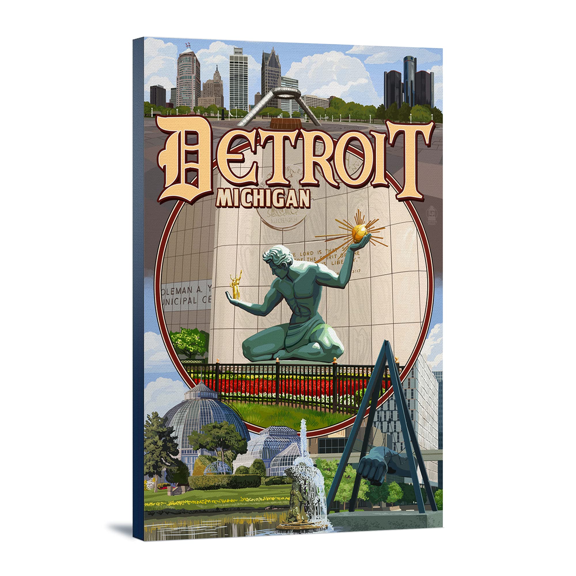 Lantern Press Detroit Michigan Montage Scenes - 12x18 Wrapped Canvas Wall Art for Home & Office Decor | Perfect for Living Room, Bedroom or Gift