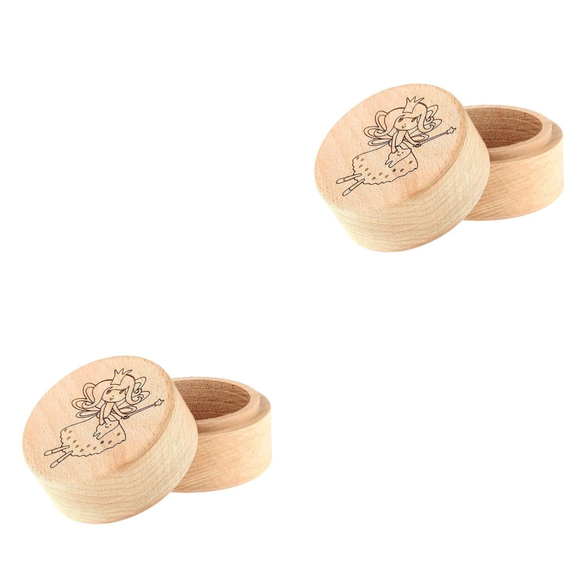 Cabilock 2-Piece Wooden Tooth Fairy Box Set - Keepsake Organizer for Kids' Baby Teeth, Natural Khaki Color - Perfect for Tooth Fairy Gifts & Childhood Memory Preservation