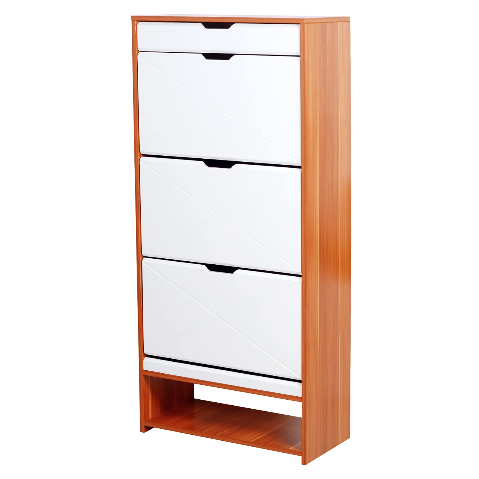 MECOLOR Wooden Shoe Cabinet for Entryway - Traditional Style Storage Organizer with 3-Tier Shelves for Shoes, Boots & Accessories - Perfect for Hallway, Porch & Mudroom Organization