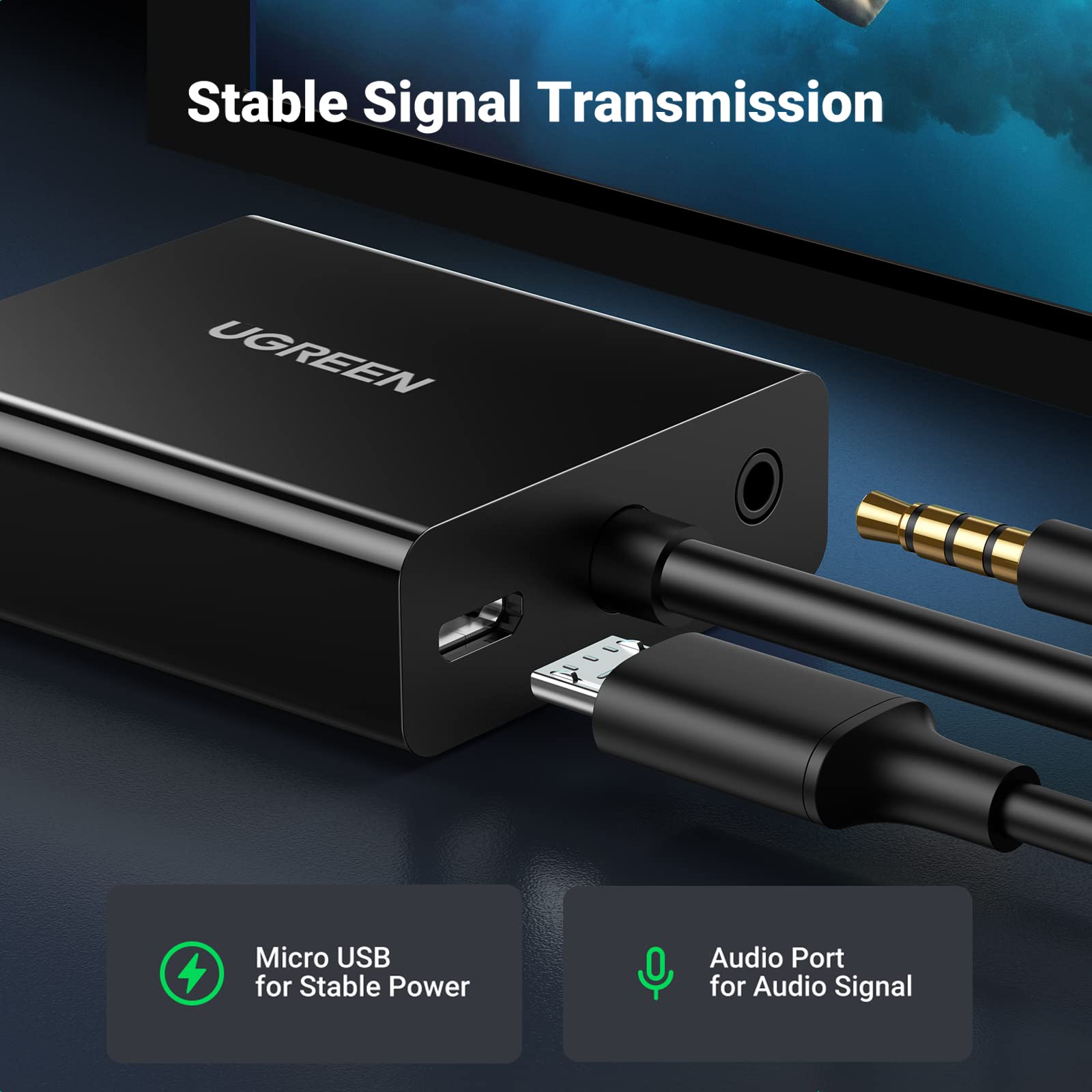 UGREEN HDMI to VGA Adapter with 3.5mm Audio Jack - Female to Male Converter for Monitor, PC, Laptop, Xbox, Nintendo Switch, Roku, TV Stick & Raspberry Pi - Perfect for Home Office, Gaming & Multimedia Setup