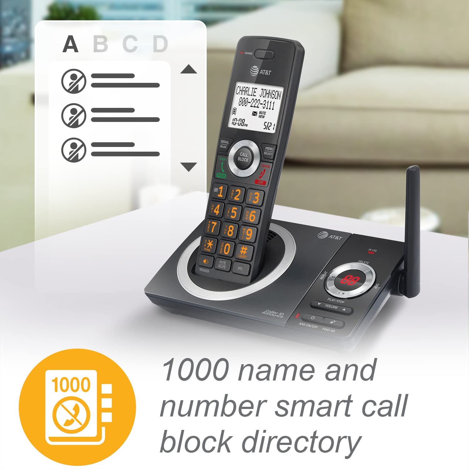 AT&T CL82519 DECT 6.0 5-Handset Cordless Phone System with Answering Machine, Call Blocking, Caller ID & Intercom - Long Range Coverage for Home & Office - Black | Ideal for Large Homes, Businesses & Home Offices with Multiple Rooms