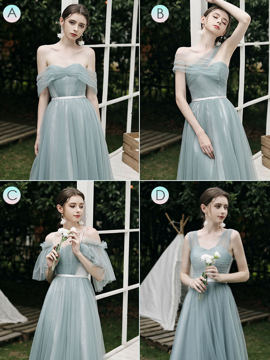 Elegant A-Line Green Tulle Long Prom Dress & Bridesmaid Gown - Perfect for Formal Dances, Weddings & Special Occasions