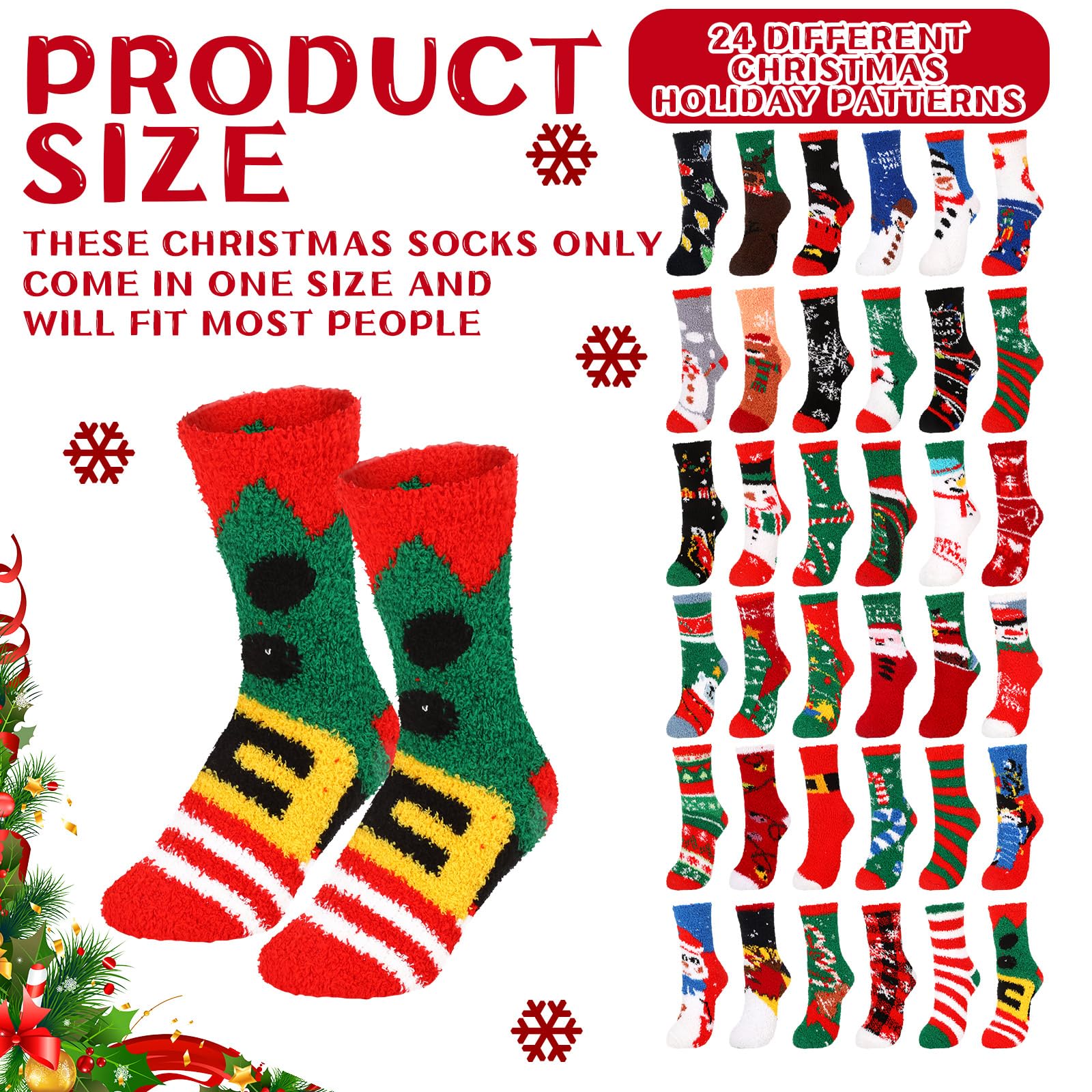 Jeyiour 36 Pcs Women's Christmas Socks - Fuzzy Soft Holiday Crew Socks for Xmas, Birthday Gifts | Cozy Winter Wear, Party Outfits, Stocking Stuffers