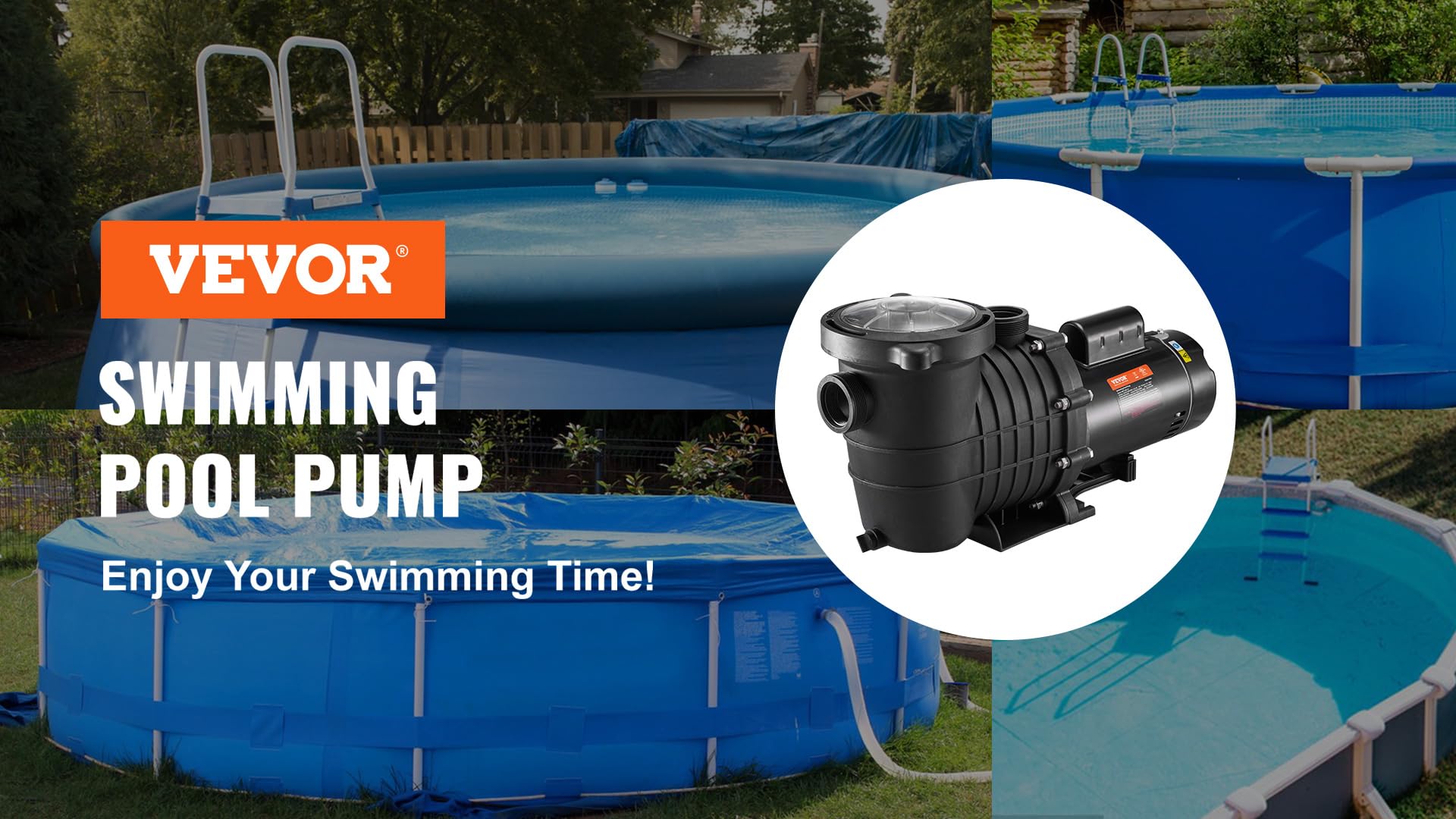 VEVOR 1.5 HP 230V 1100W Double Speed Above Ground Pool Pump with Strainer Basket - 5400 GPH Max Flow, ETL Certified | Ideal for Inground & Above Ground Pools, Backyard Swimming Pools, Water Circulation & Filtration Systems