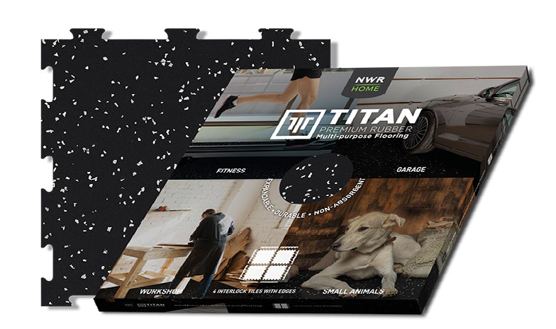 Premium Titan Rubber Gym Floor Tiles - 4 Pack Interlocking Tiles for Home Gym, Garage Workouts & Fitness Room Flooring