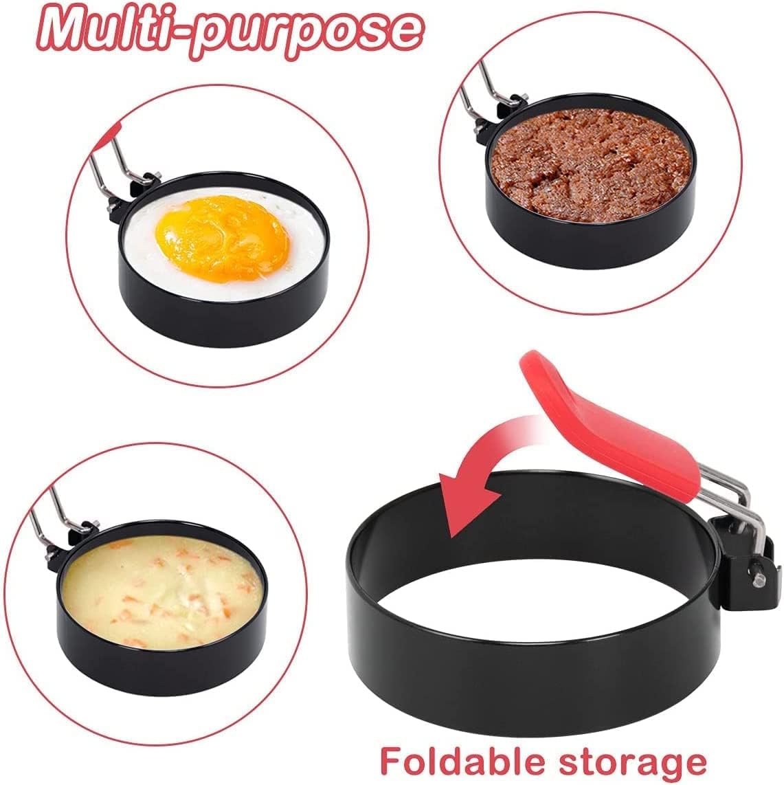 Stainless Steel Egg Rings Set of 4 - Nonstick, Heat-Resistant Egg Molds with Silicone Brushes & Spatulas for Cooking Fried Eggs, Pancakes, Crepes (4 Colors) - Perfect for Breakfast, Brunch & Family Cooking