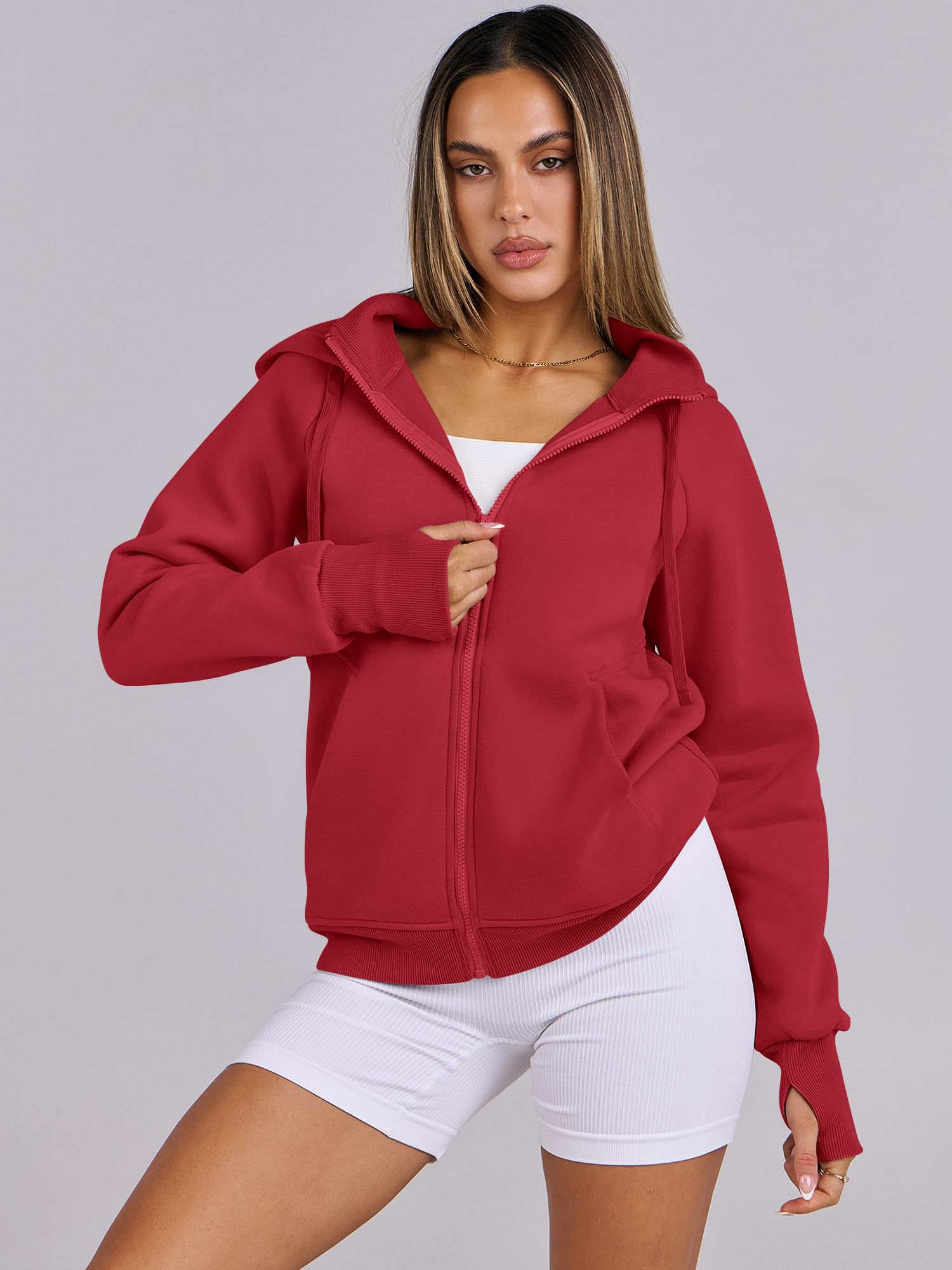 ANRABESS Women's Fleece Zip-Up Hoodie with Pockets - Long Sleeve Casual Sweatshirt for Fall Fashion | Y2K Preppy Outfits | Perfect for College, Streetwear & Cozy Loungewear