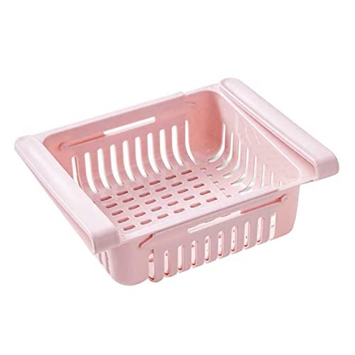 Expandable Refrigerator Organizer Drawer - Slide-Out Storage Basket for Fruits, Vegetables & Food - Space-Saving Fridge Organizer with Sliding Design (Pink) - Perfect for Kitchen, Pantry & Dorm Room Organization