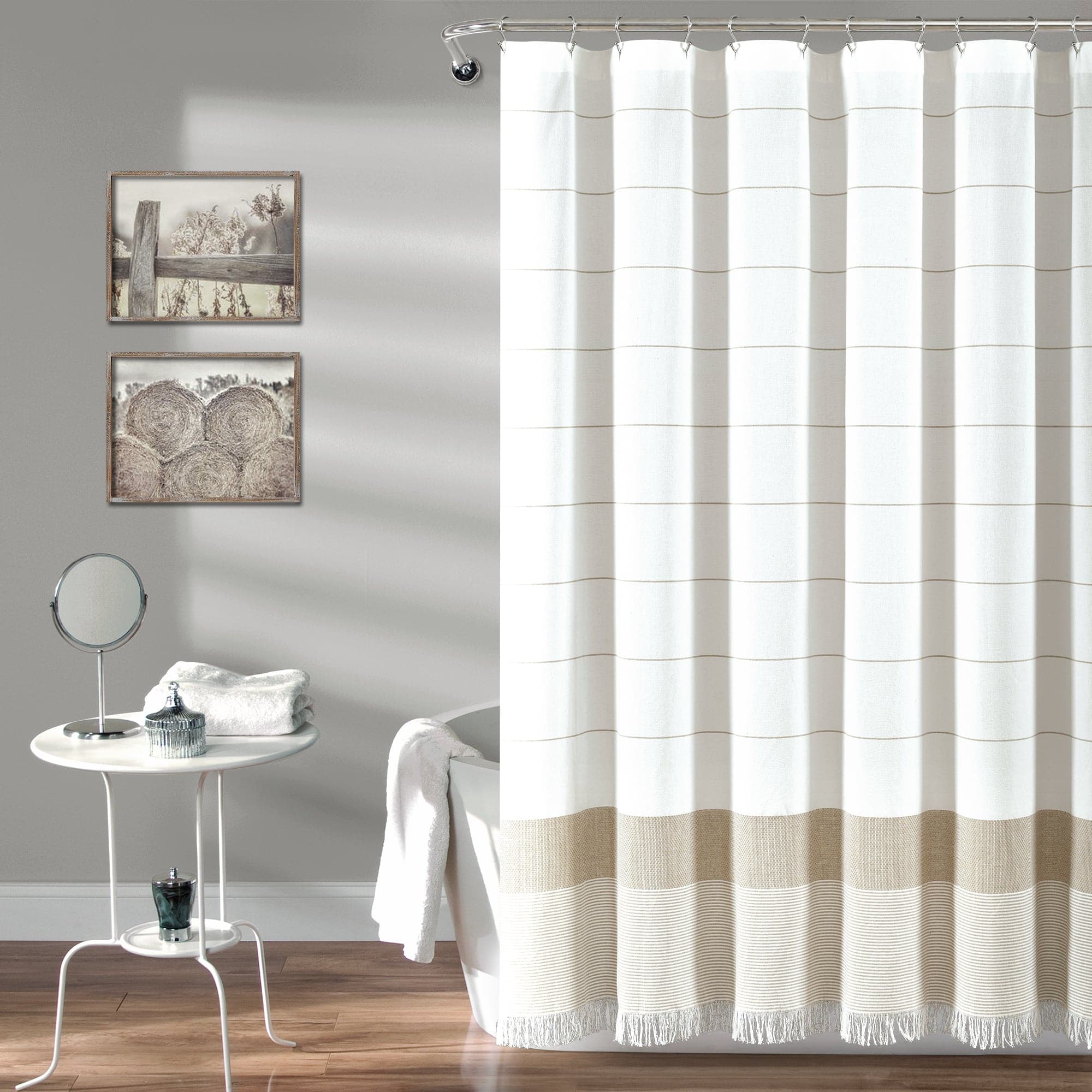 Stripe Yarn Dyed Tassel Fringe Woven Cotton Shower Curtain - Waterproof Bathroom Decor for Modern and Vintage Style Homes
