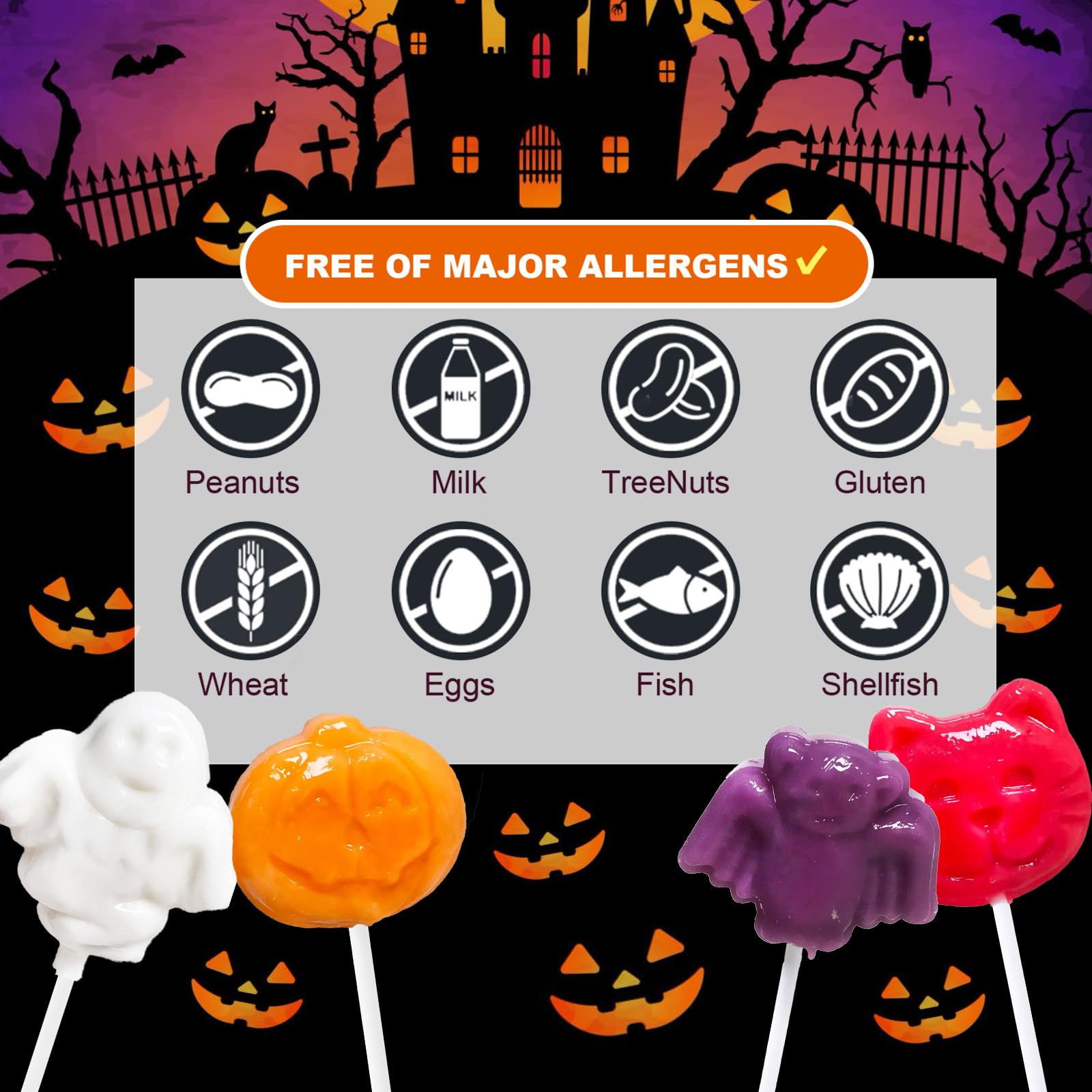 Halloween Lollipop Suckers Candy 36 Pack - Assorted Spooky Pumpkin, Bat & Cat Shaped Lollipops - Individually Wrapped for Trick or Treat, Party Favors & Goody Bag Fillers - Perfect for Halloween Parties, Classroom Treats & Candy Buffets