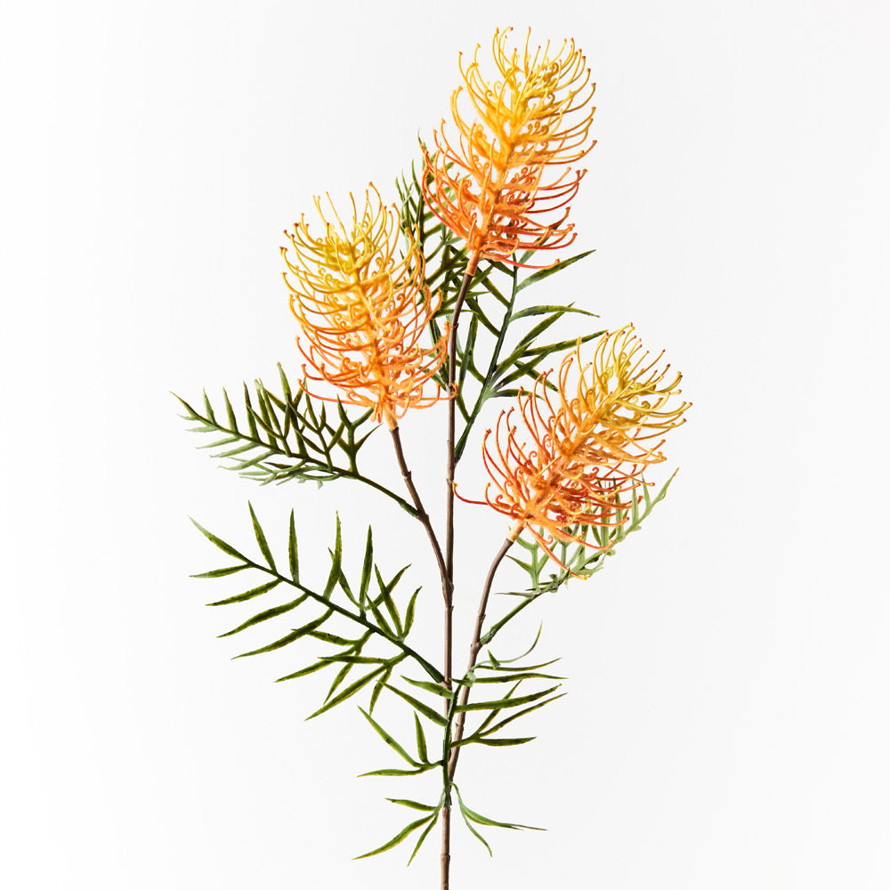 Grevillea Spray (Orange) - Artificial Floral Decor for Home, Wedding & Events | Long-Lasting Silk Flowers for Centerpieces & Bouquets