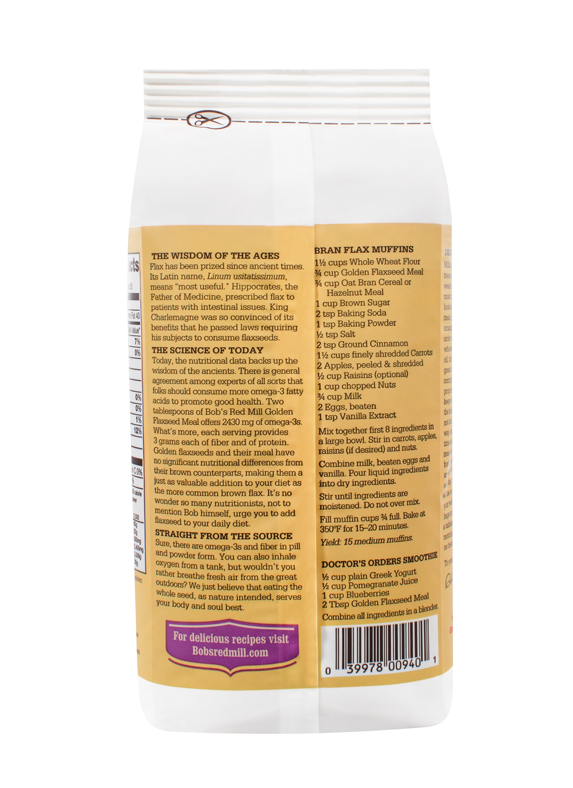 Organic Golden Flaxseed Meal by Bob's Red Mill - Gluten Free, Whole Ground, 16oz (453g) - Perfect for Baking, Smoothies & Healthy Recipes