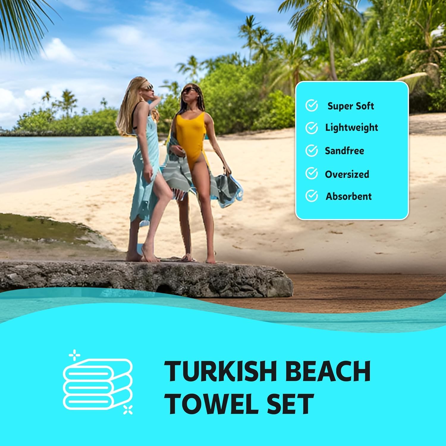 HAVLULAND Oversized Turkish Beach Towels - 100% Cotton, Large Bath & Pool Towels, Quick Dry, Absorbent, Sand-Free, Lightweight for Travel - Perfect for Beach, Pool, Gym & Summer Outings (Set of 15)
