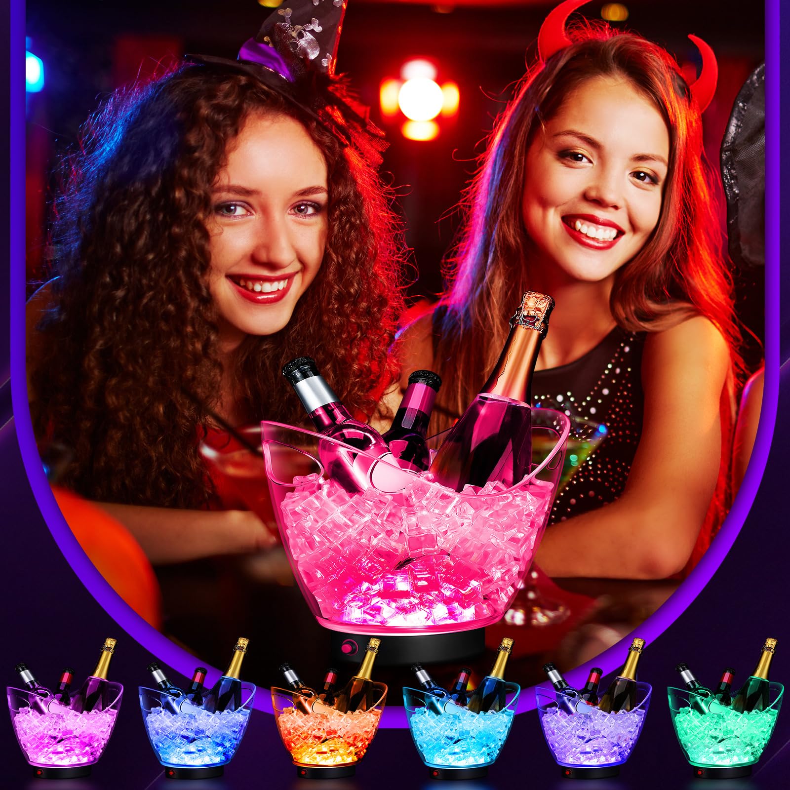 Umigy 6-Pack 5L Clear Plastic LED Ice Buckets - Large Capacity RGB Color Changing Light Up Cooler for Champagne, Wine, Beer - Perfect for Parties, Bars, Clubs & Outdoor Gatherings