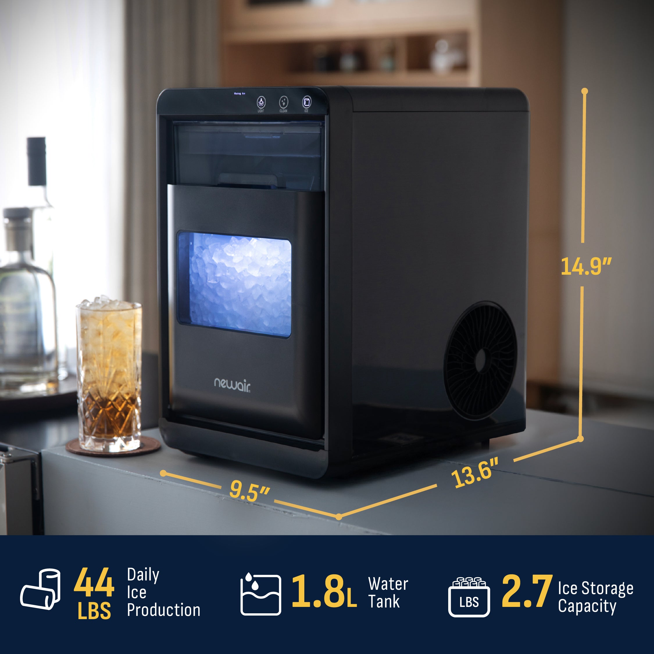 Newair® 44 lbs/24 Hours Countertop Nugget Ice Maker - Portable & Compact for Home, Office, RV, and Parties