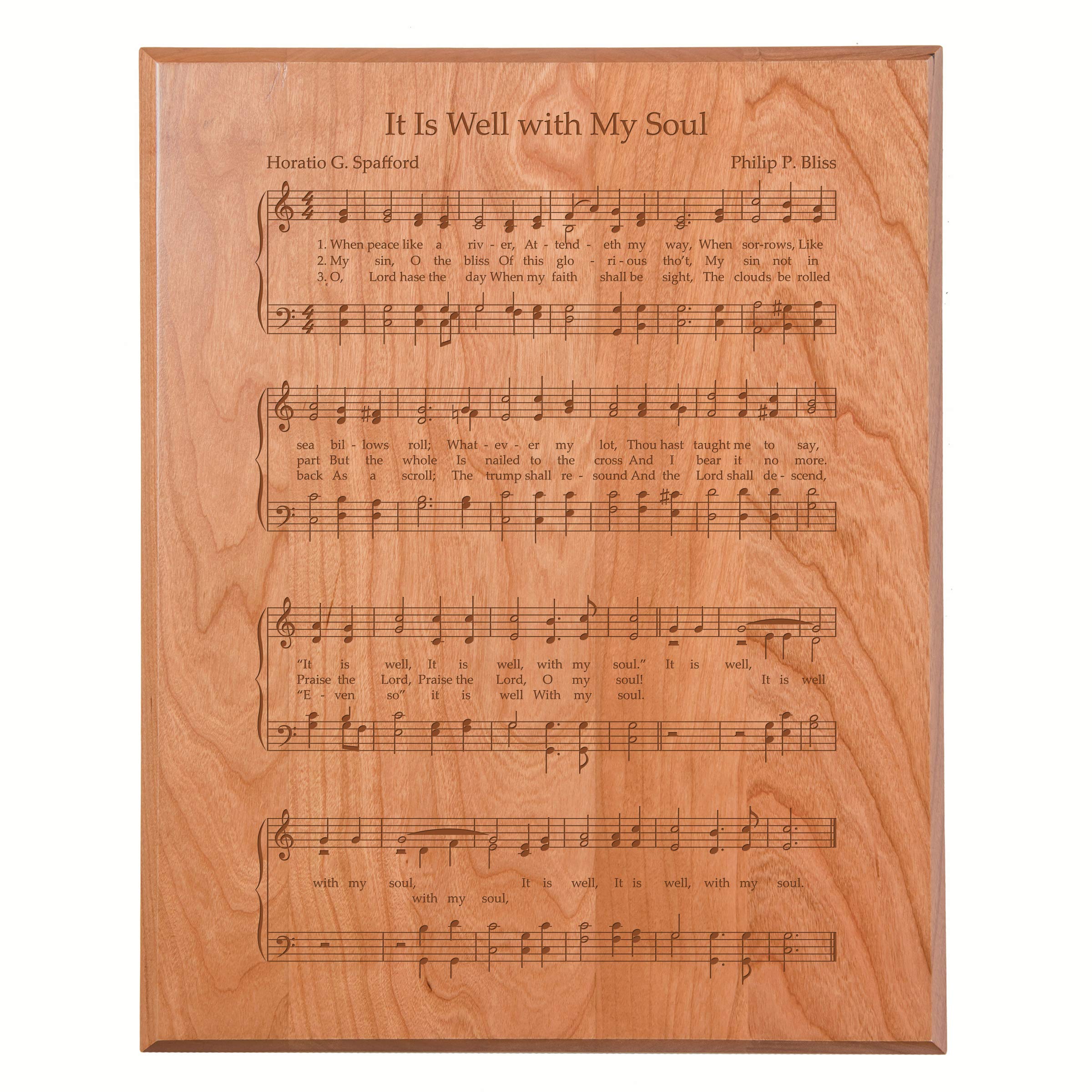 LifeSong Milestones 'It Is Well with My Soul' Hymn Sheet Music Wood Wall Art - 12”x15” Cherry Wood Hanging Plaque - Inspirational Christian Home Decor for Living Room, Bedroom & Church