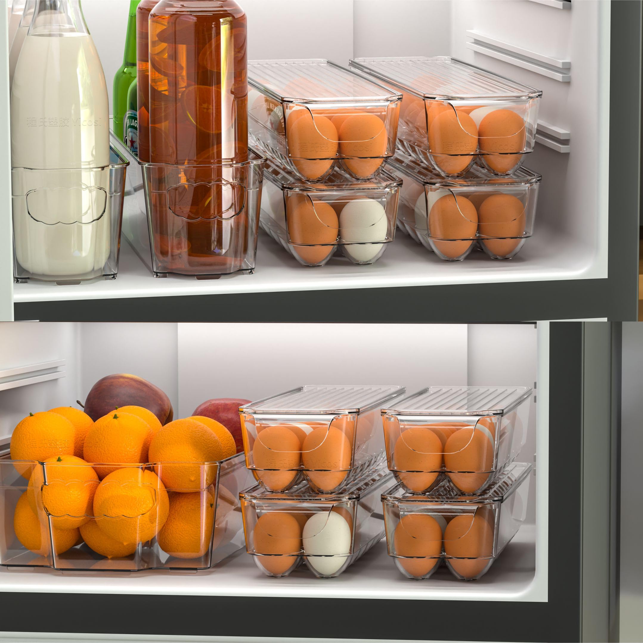 Clear Stackable Acrylic Egg Container for Refrigerator - 14 Egg Organizer Holder with 4PCS Set, Perfect for Kitchen Organization, Fridge Storage & Space Saving Egg Dispenser - Ideal for Breakfast Meal Prep & Baking Needs