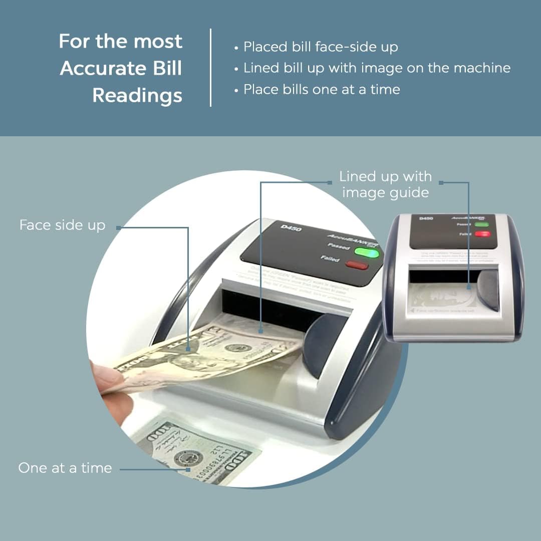 AccuBANKER D450 Professional Counterfeit Money Detector Machine - Magnetic, Infrared, Watermark & Micro-Printing Detection with 5-Pack UV Counterfeit Bill Detector Pens Bundle - Ideal for Banks, Retail Stores & Cash Businesses