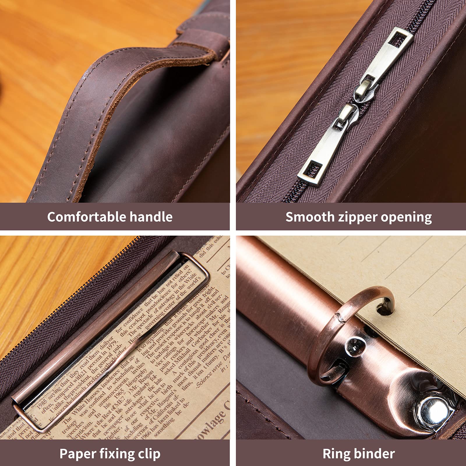 YIWEN Handmade Genuine Leather Portfolio - Zippered Business Organizer with 3-Ring Binder & Tablet Pocket | Professional Resume Folder & Notebook Organizer (Dark Brown, Custom Engraved) | Perfect for Office Meetings, Job Interviews & Corporate Gifts