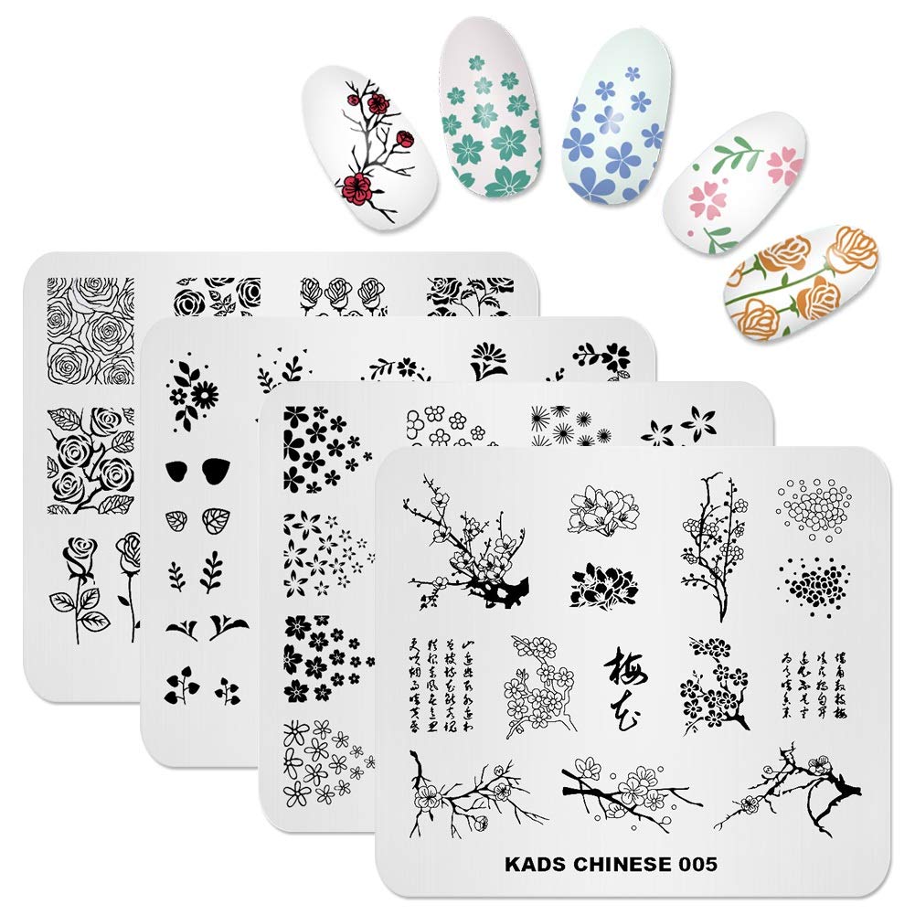 KADS Floral Nail Stamp Plate - DIY Nail Art Tool for Home & Salon Use