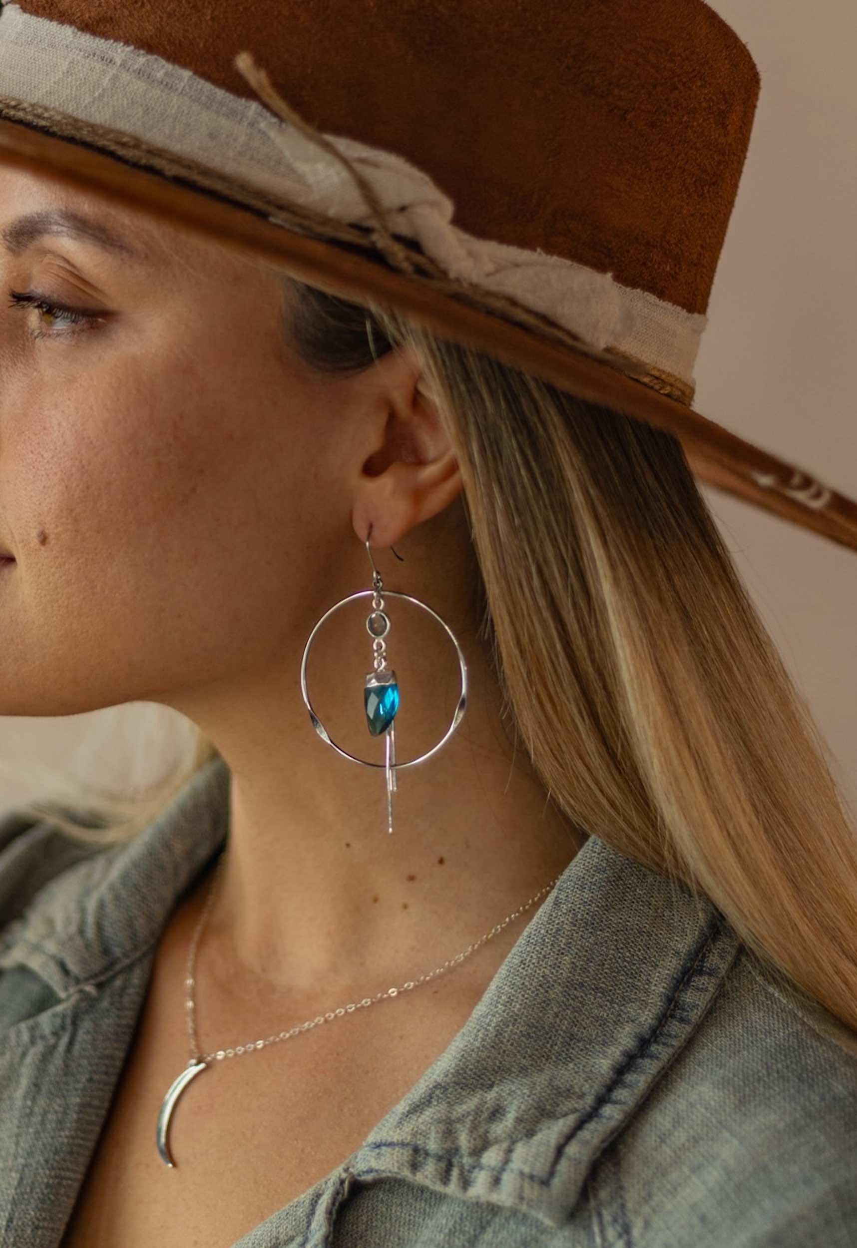 Third Eye Open Topaz Silver Hoop Earrings - Spiritual Jewelry for Meditation & Yoga | Boho Chic Dangle Earrings for Women