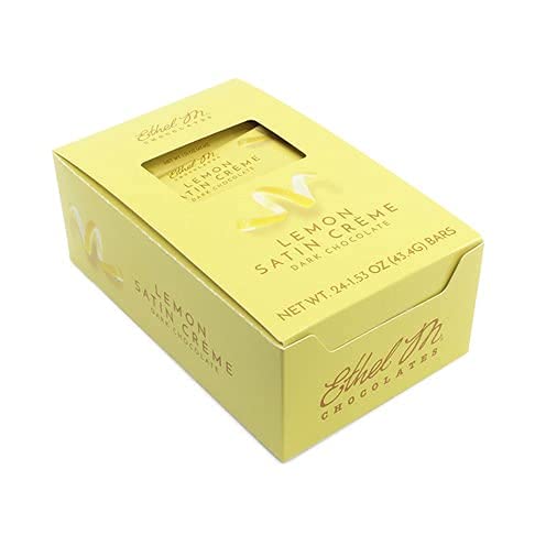 Premium Dark Chocolate Lemon Satin Crème Bars by Ethel M - Box of 24 Individually Wrapped Bars with Sweet & Tart Lemon Filling - Gourmet Chocolate Gift for Holidays, Birthdays & Corporate Events