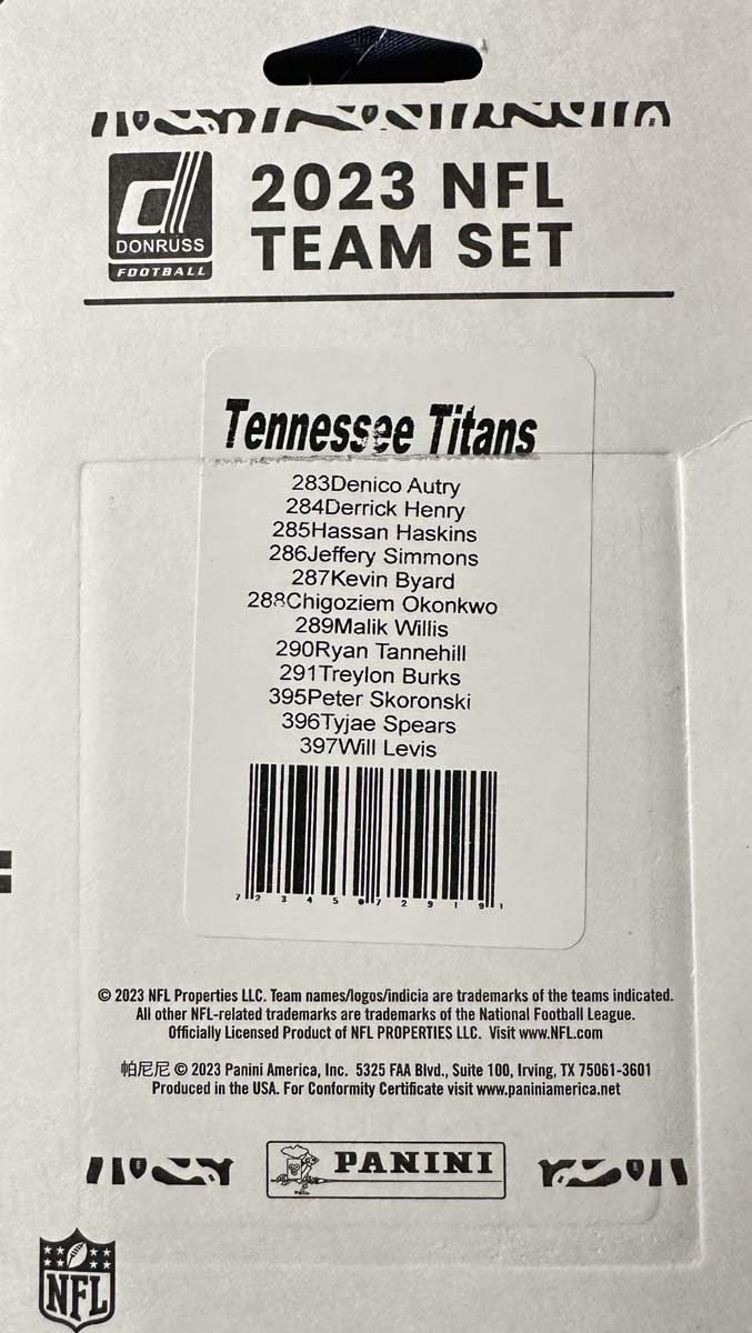 2023 Tennessee Titans Donruss Factory Sealed 12-Card Team Set with Will Levis, Peter Skoronski & Tyjae Spears Rated Rookie Cards | NFL Football Collectibles for Fans & Card Collectors | Perfect for Display, Trading & Investment