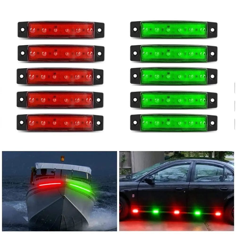 3.8 Inch 6 LED Red Green Side Marker Lights for Trucks & Trailers - 10 Pack - Waterproof & Durable for Night Driving Safety