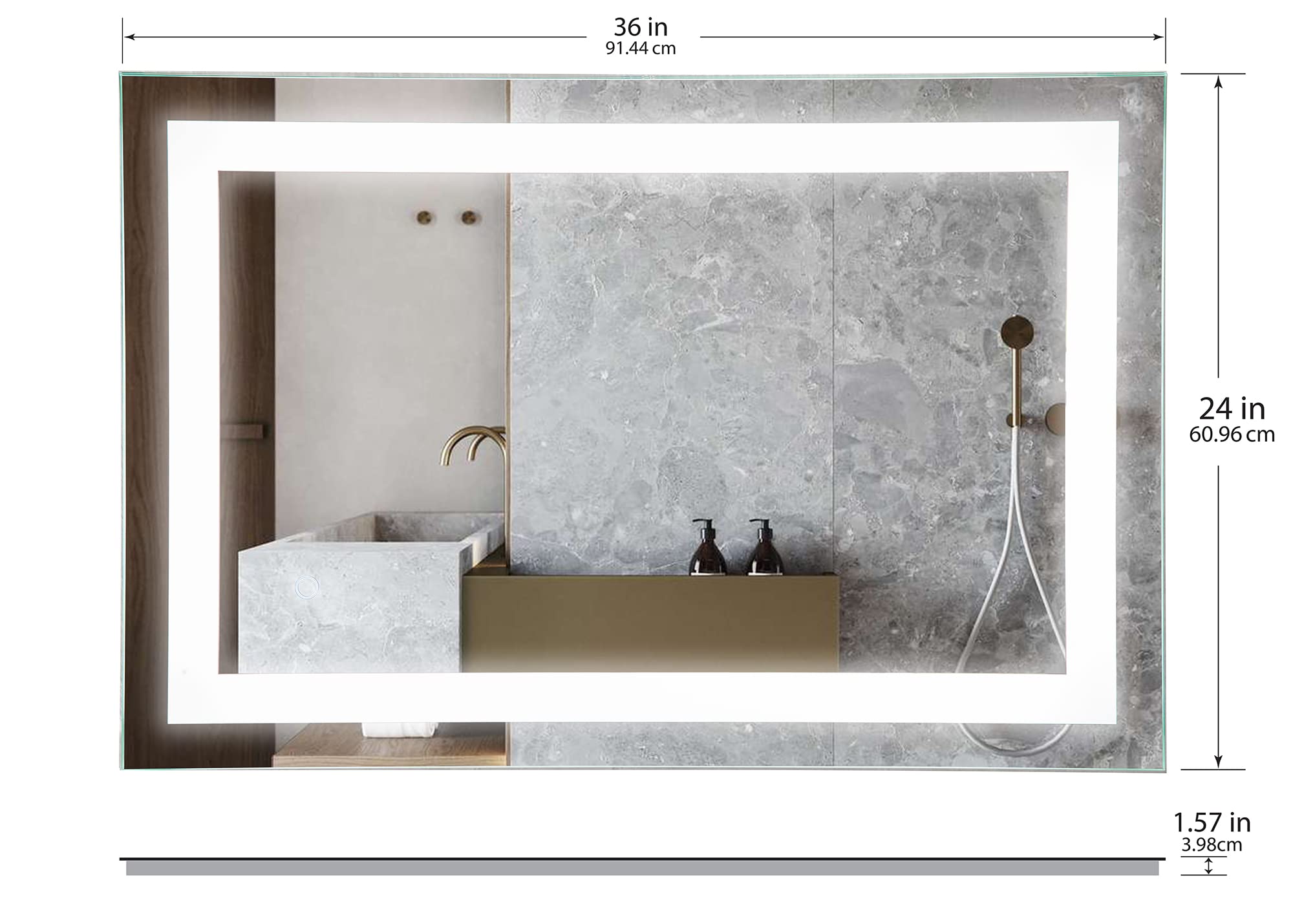 36x24 Inch LED Bathroom Vanity Mirror - Dimmable Anti-Fog Wall Mounted Mirror with Modern Frameless Design for Makeup, Shaving & Home Decor