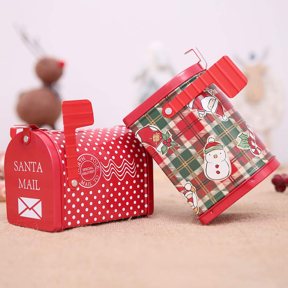 Christmas Metal Mailbox Candy Box - Holiday Gift Box for Kids, Home Decor with Plaid Design - Perfect for Holiday Treats, Party Favors & Festive Home Decoration
