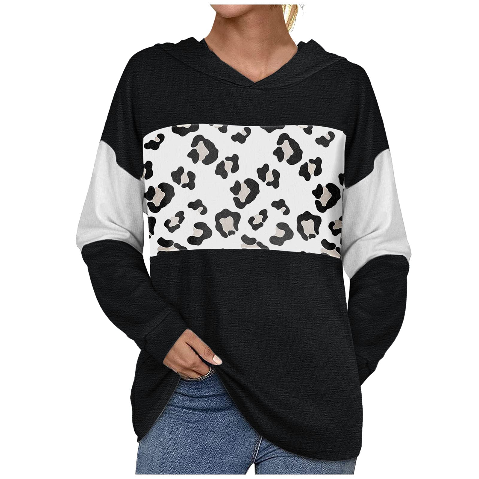 Women's Casual Colorblock Hooded Pullover Sweater - Long Sleeve Loose Fit Basic Hoodie for Everyday Wear, Outdoors & Lounge Comfort